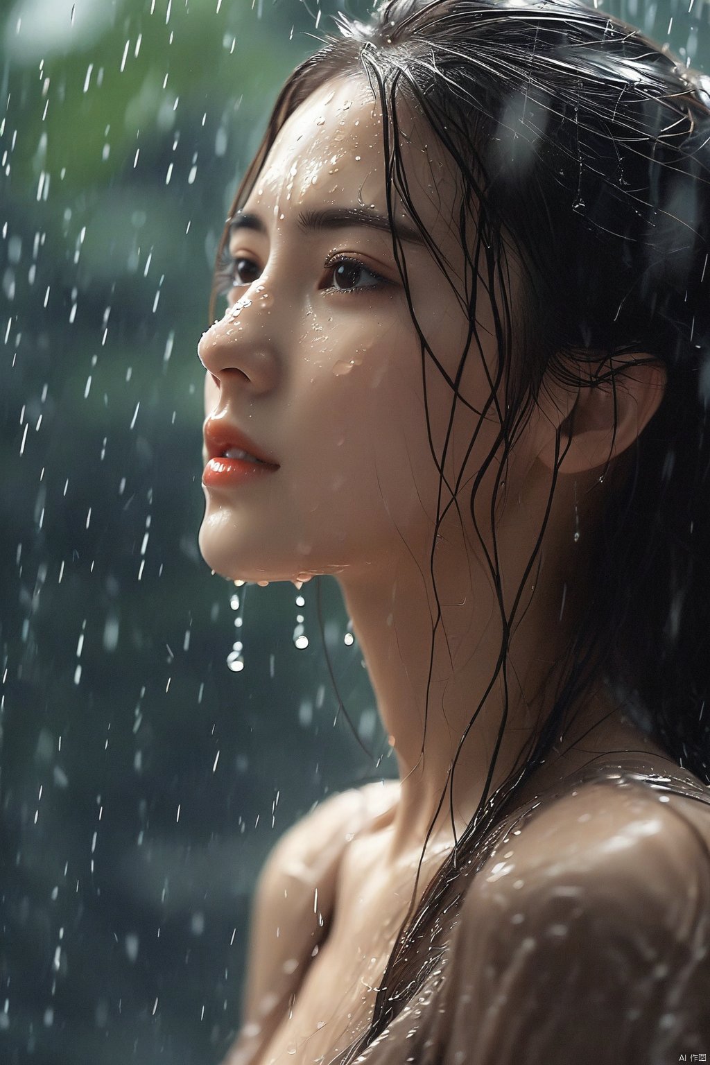 1美女在雨中,特写