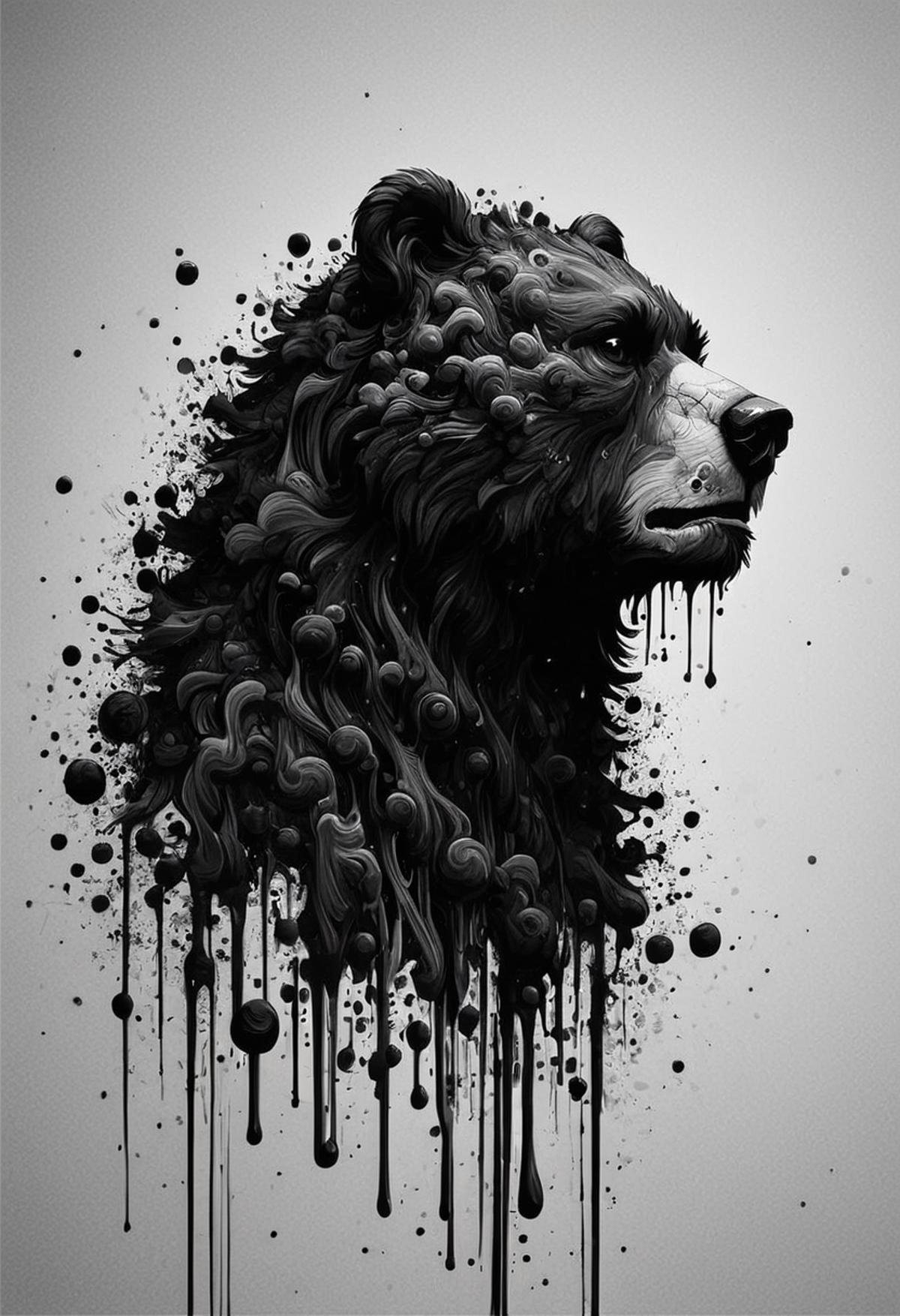 score_9, score_8_up, score_7_up,   <lora:Ink_Splats:0.8>, ink splats, bear, cinematic composition, ink, monochrome,