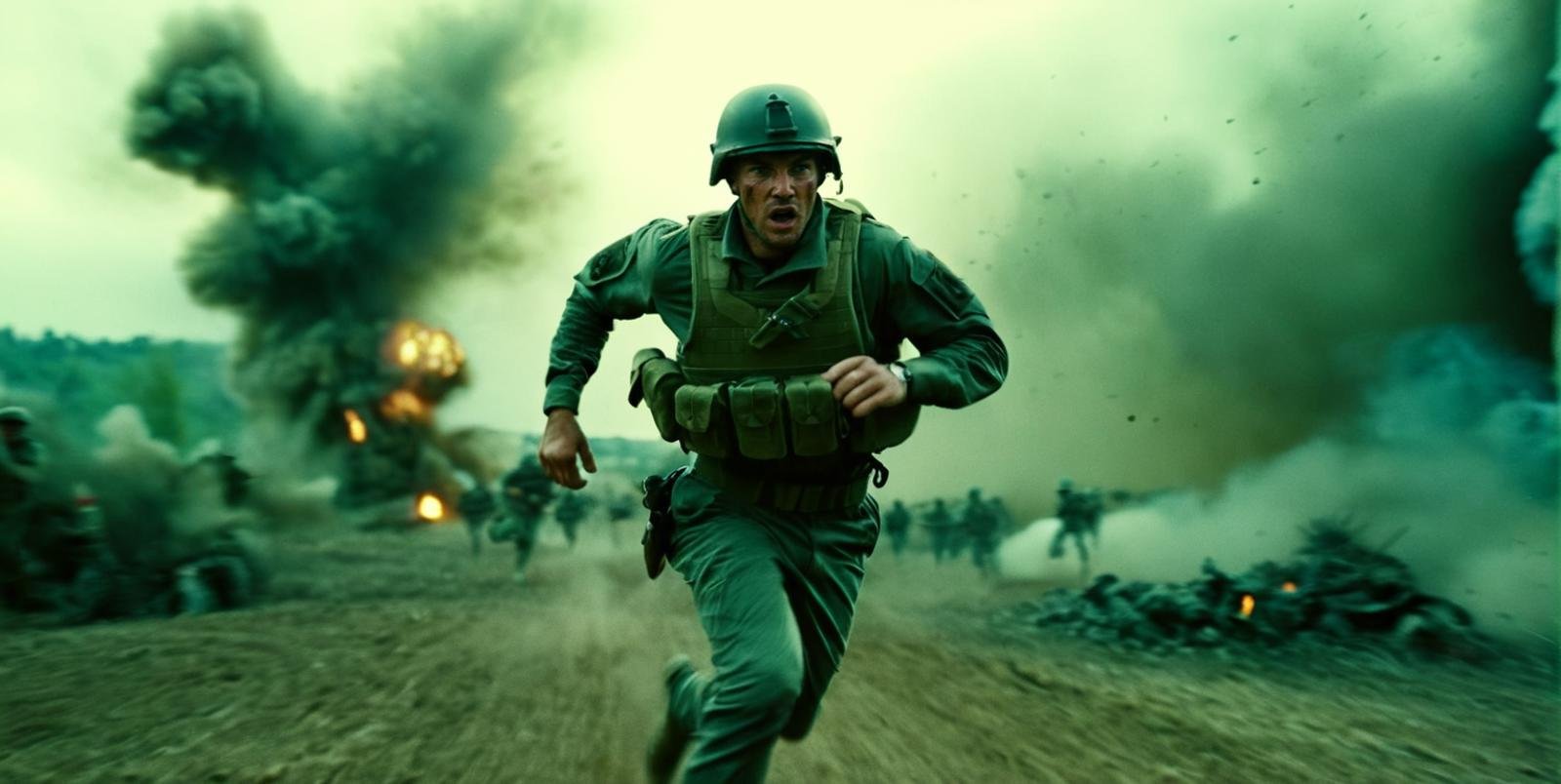 cinematic,  man soldier running to viewer,  war by ZyloO on Tensor.Art