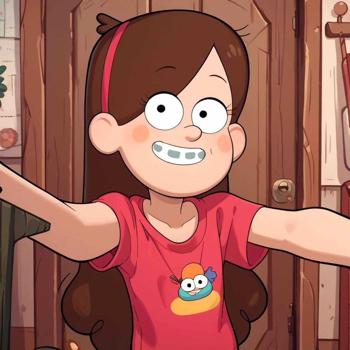 score_9, score_8_up, score_7_up, score_6_up, score_5_up, score_4_up, Mabel, sexy pose, happy, selfie, flat chest