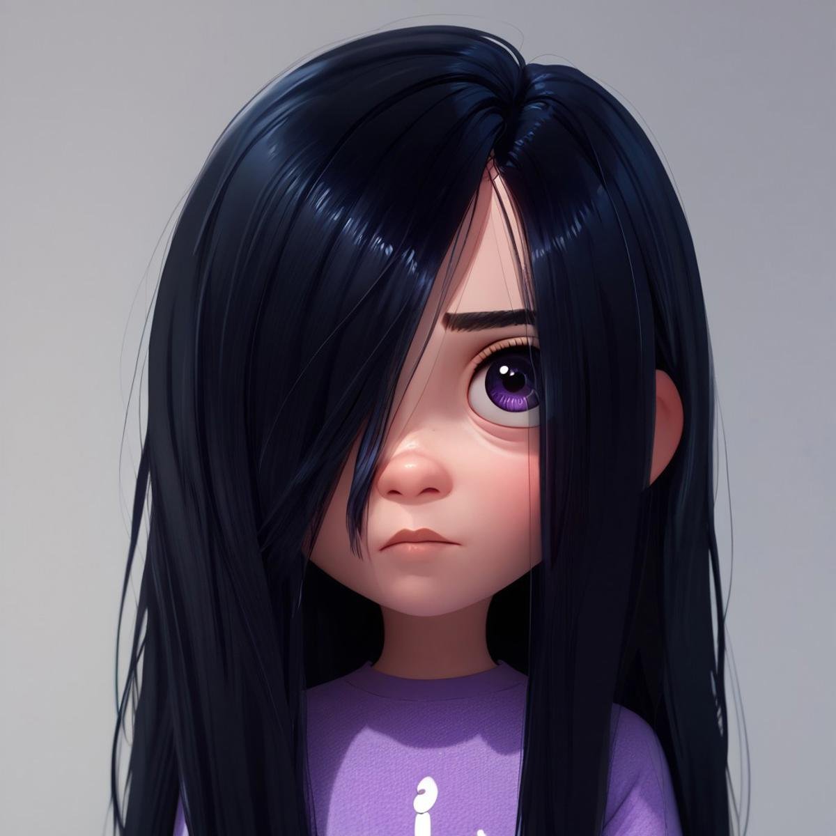 score_9, score_8_up, score_7_up, score_6_up, score_5_up, score_4_up, 1girl, VioletP, long black hair, violet eyes, hair covering one eye, portrait, 