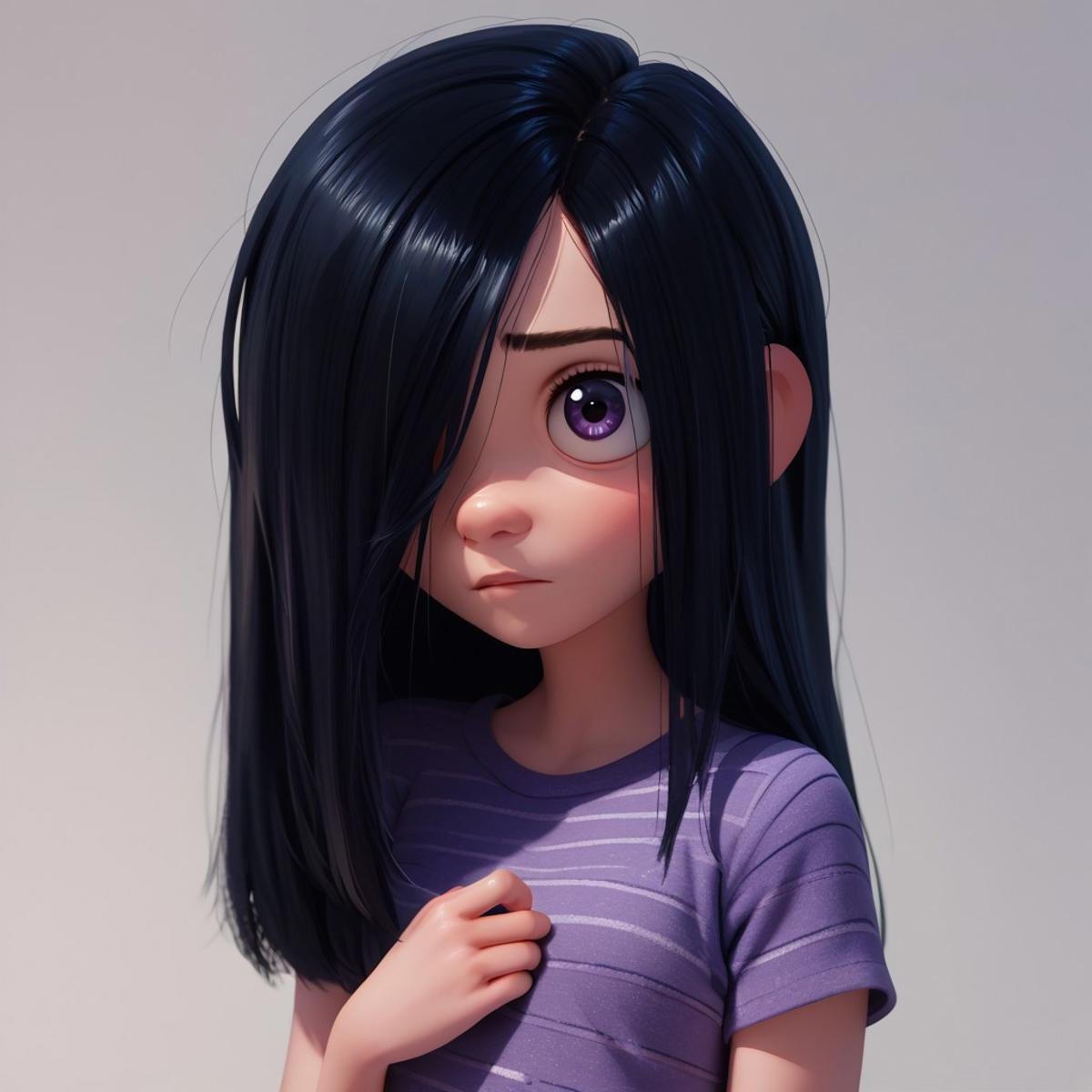 score_9, score_8_up, score_7_up, score_6_up, score_5_up, score_4_up, 1girl, VioletP, long black hair, violet eyes, hair covering one eye, portrait, 