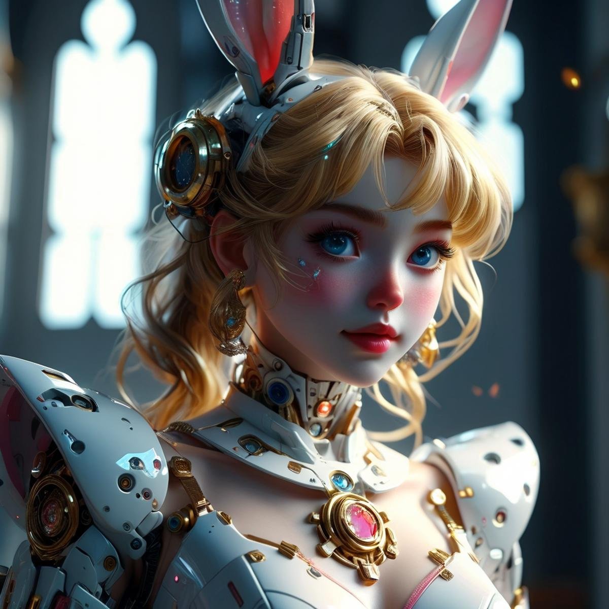 <lora:Doraemon_Gandam_Suit:1>soflight,bokeh,sailor moon,mecha suit,mecha rabbit ear (church:1.5),(wedding dress:1.5),smile,Exquisite Face, (Highly detailed face 1.2), highly detailed skin, skin pores, subsurface scattering, realistic pupils, high detail face, (highly detail eyes:1.2), full face blush, full lips, detailed background, Depth of Field, volumetric light, crisp focus, Absurd, realistic proportions, good anatomy, (Realistic, hyperrealistic:1.4), HDR 16K,