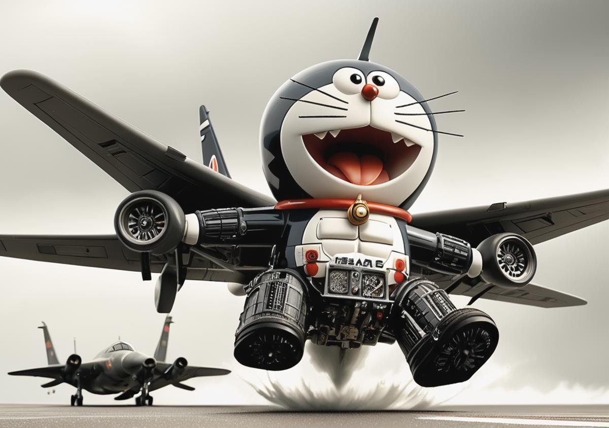 doremon,mesha suit,<lora:Doraemon_Gandam_Suit:1>,jet engine,