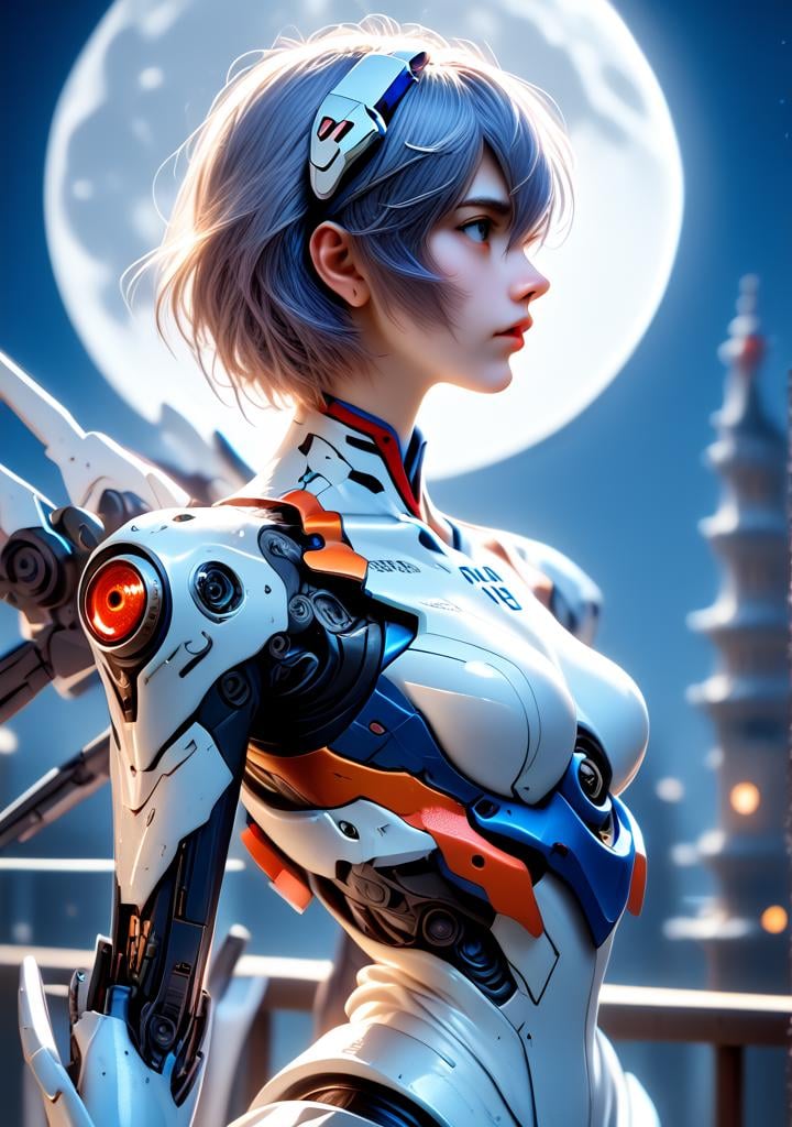 score_9, score_8_up, score_7_up,rei ayanami, mecha suit,  <lora:Sailor_moon_pink:1>,leotards,moon,side view