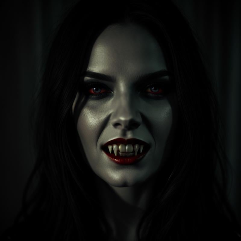 Dark Fantasy Art of  <lora:vampire fangs teeth v2 SD1.5:1.2>  Vampire Fangs TeethFemale Vampire a close up of a person with a tooth Vampire Fangs Teeth, dark, moody, dark fantasy style