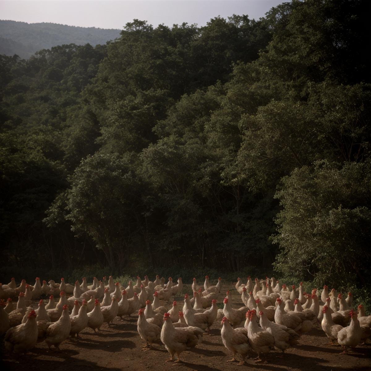 cinematic film still of  <lora:Ron Fricke style SD1.5:0.9>a large chicken farm with several cages of chickens,instrument,stairs,6+others , realistic, realism, movie still, film grain, kodak film, film contrast, film color, cinematography, documentary, photography, 70 mm film, 65 mm film, Todd-AO, Todd-AO 35, 8K resolution, Ron Fricke film director style, Ron Fricke film directing style, Ron Fricke style, shallow depth of field, vignette, highly detailed, high budget, bokeh, cinemascope, moody, epic, gorgeous, film grain, grainy