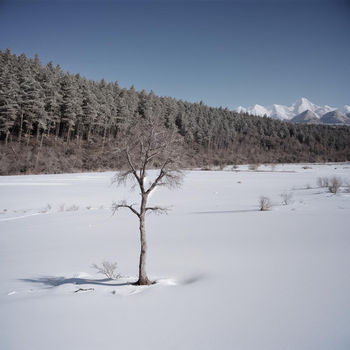 cinematic film still of  <lora:Ron Fricke style SD1.5:0.9>a lone tree in a barren area with a sky background,monochrome,outdoors,sky,tree,no humans,night,star (sky),night sky,scenery,snow,starry sky,blue theme,mountain,bare tree , realistic, realism, movie still, film grain, kodak film, film contrast, film color, cinematography, documentary, photography, 70 mm film, 65 mm film, Todd-AO, Todd-AO 35, 8K resolution, Ron Fricke film director style, Ron Fricke film directing style, Ron Fricke style, shallow depth of field, vignette, highly detailed, high budget, bokeh, cinemascope, moody, epic, gorgeous, film grain, grainy