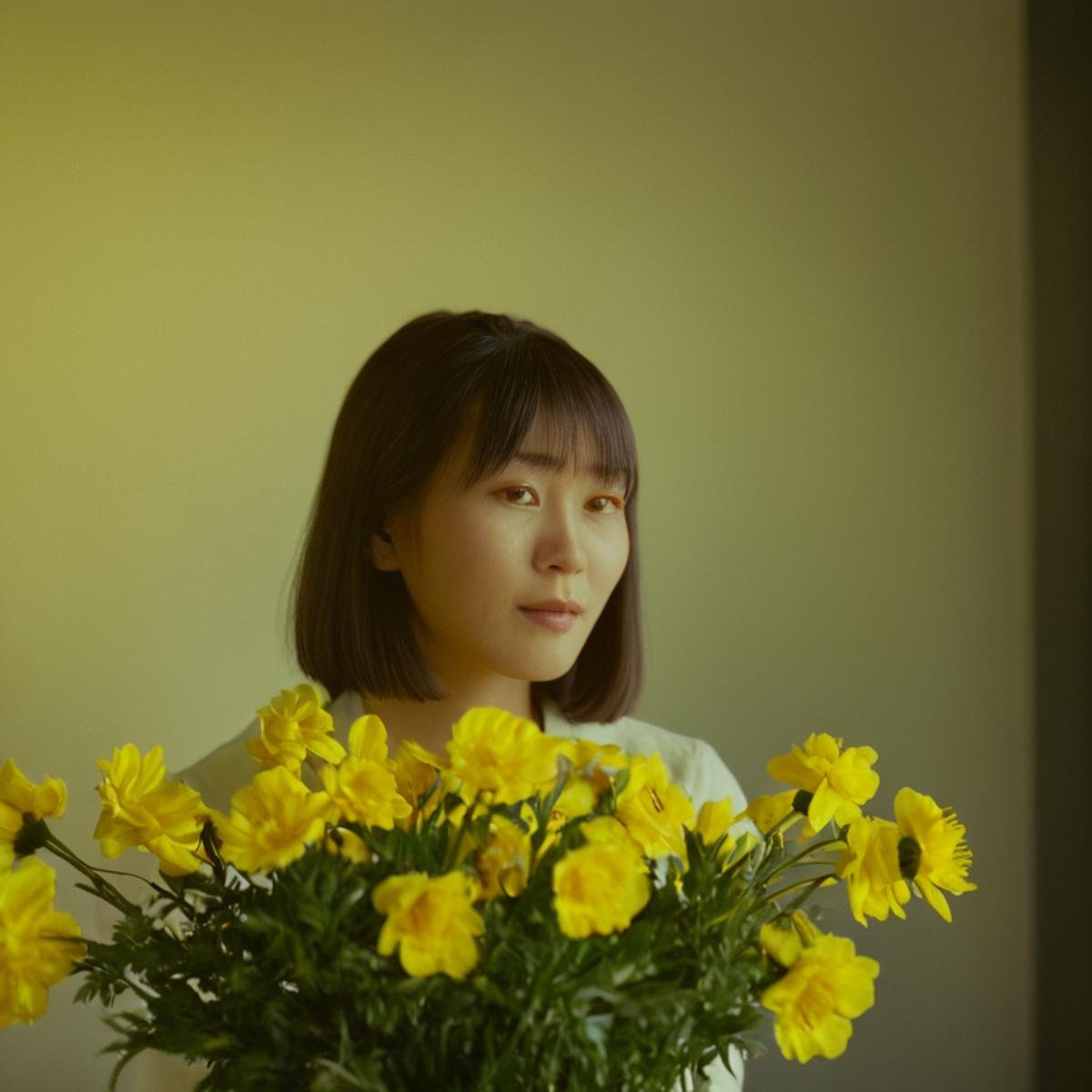 UHD, 4k, ultra detailed, cinematic, a photograph of  <lora:Ron Fricke style v2:0.8> In  Ron Fricke style, Todd-AO 35, Anamorphic bokeh style of a bunch of yellow flowers in a vase, detailed style, sharp style, perfection style, cinematic style, film style, kodak style, fujifilm style, 35mm film style, oval bokeh style, anamorphic blur background style, special effect bokeh style, anamorphic lens distortion style, anamorphic film style, anamorphic bokeh style, flower, blurry, no humans, depth of field, blurry background, plant, yellow flower, still life, 1girl, solo, tomoe mami, scenery, epic, beautiful lighting, inpsiring