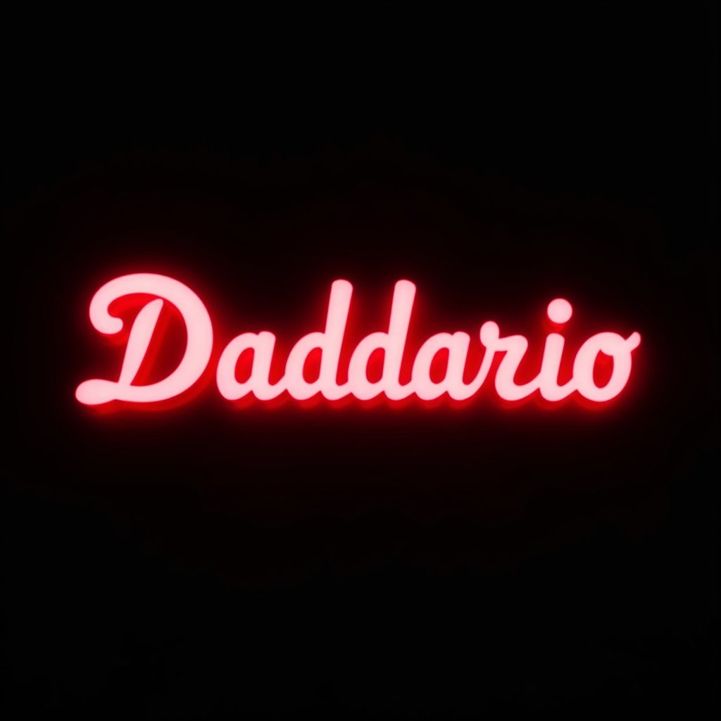 black background,  neon red text "Daddario" by el_fluppe on Tensor.Art