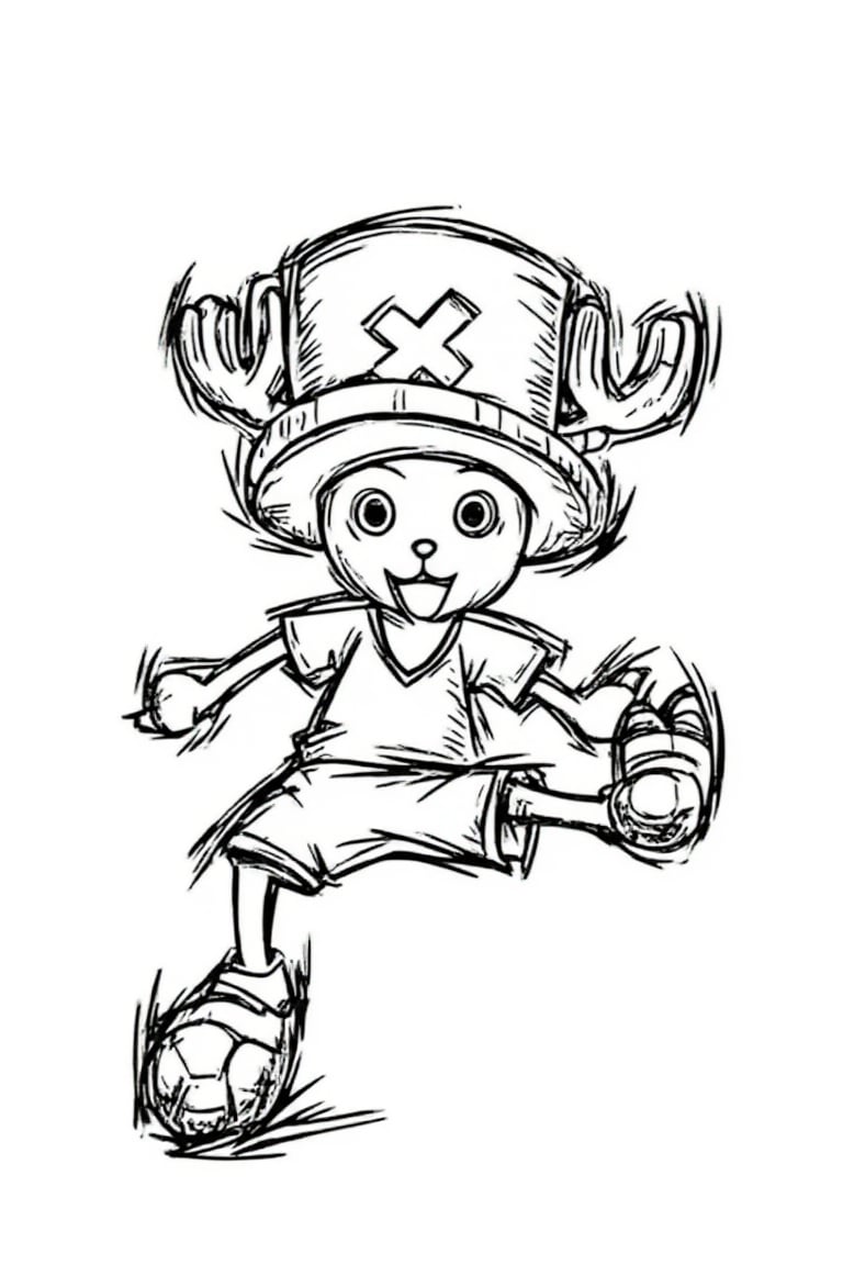 chopper, soccer ball, sportswear, soccer uniform, full body, angry,STRIKER0S, line art