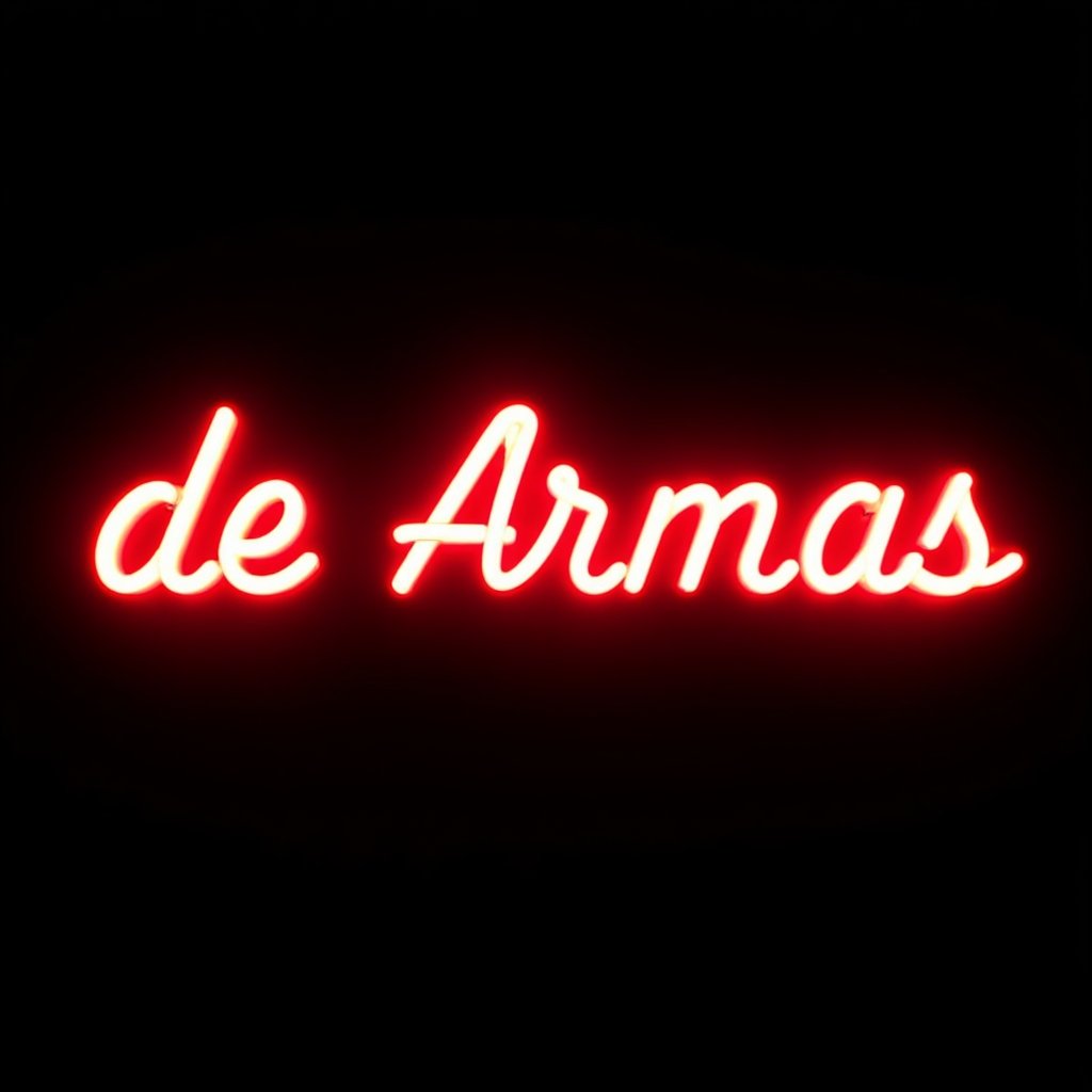 black background,  neon red text "de Armas" by el_fluppe on Tensor.Art
