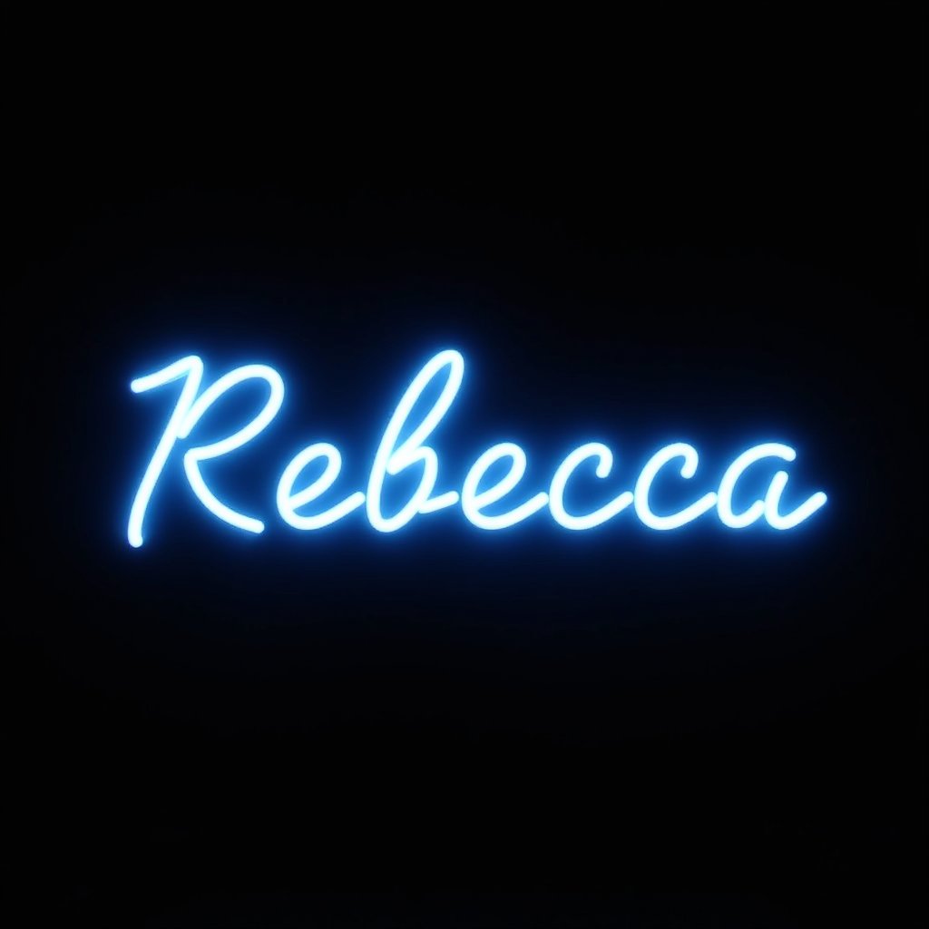 black background,  neon blue text "Rebecca" by el_fluppe on Tensor.Art