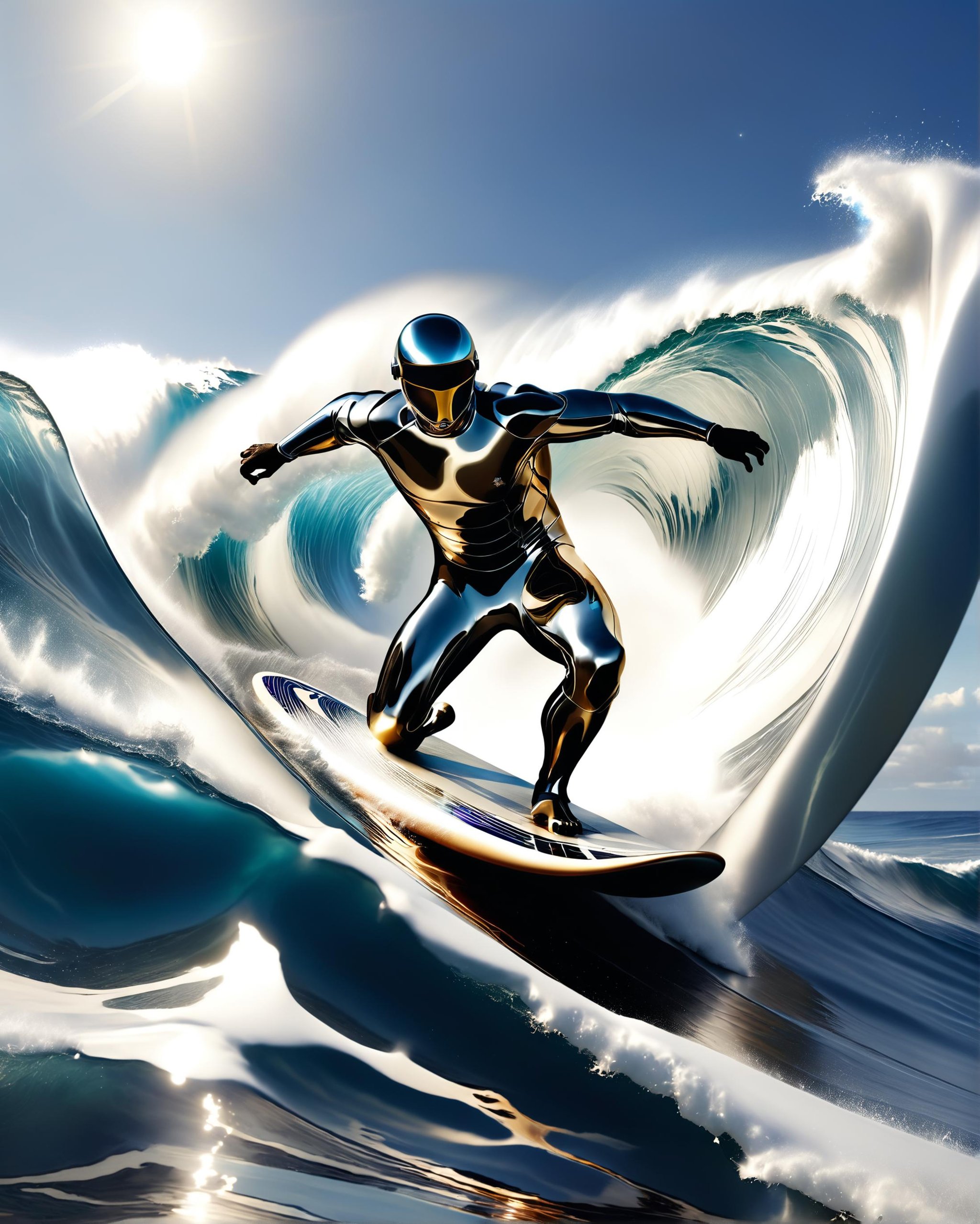 a galactic surfer riding a large wave ready to hit the shore<lora:dvr-chrm-v1:0.8> dvr-chrm