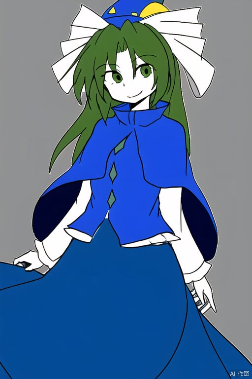 white skin,mima (touhou),1girl,solo,blue capelet,long sleeves,wizard hat,smile,blue headwear,looking at viewer