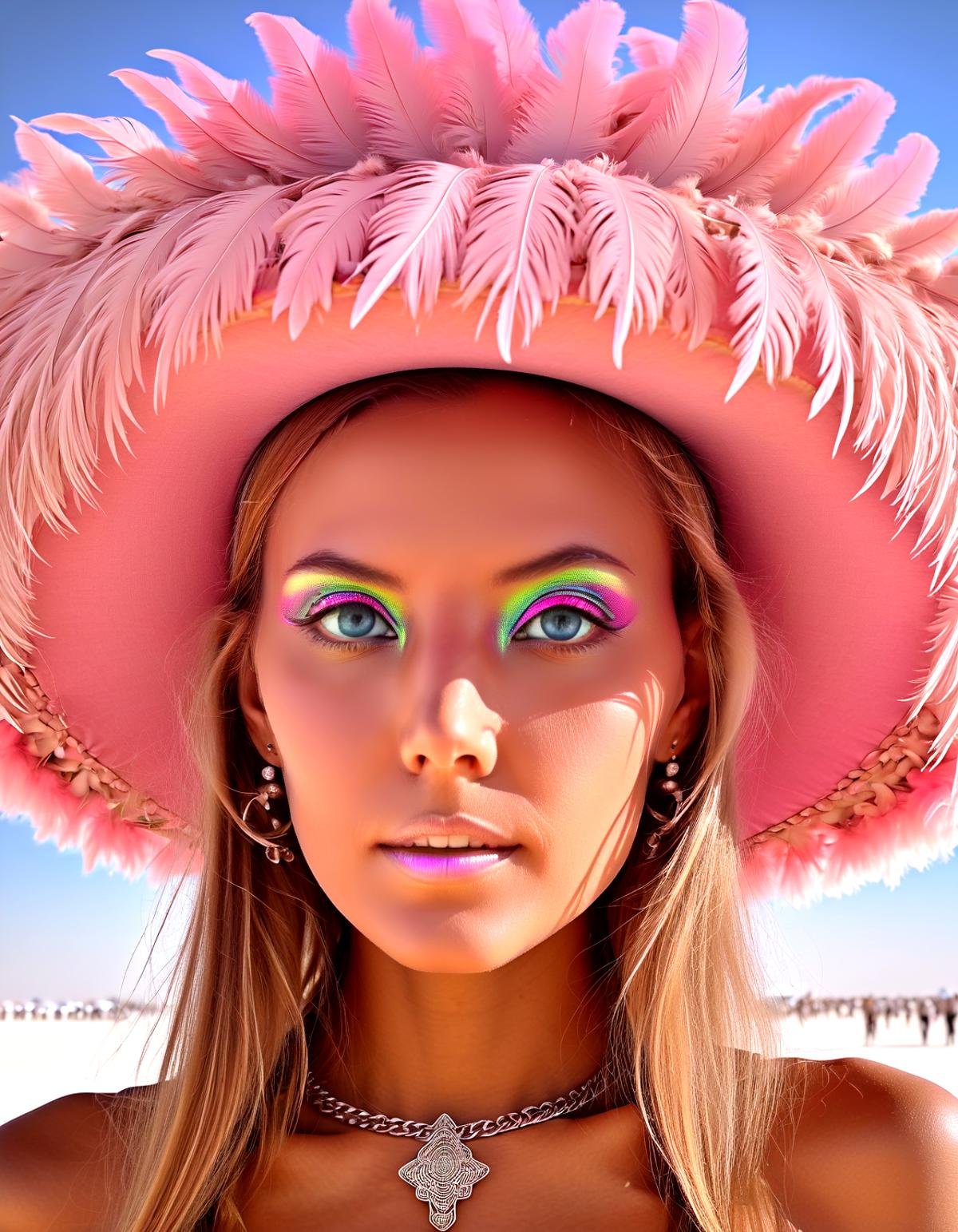 Sophisticated sensual tableaus,  this katya clover wearing burning man burner fashion,  at burning man festival in the des...