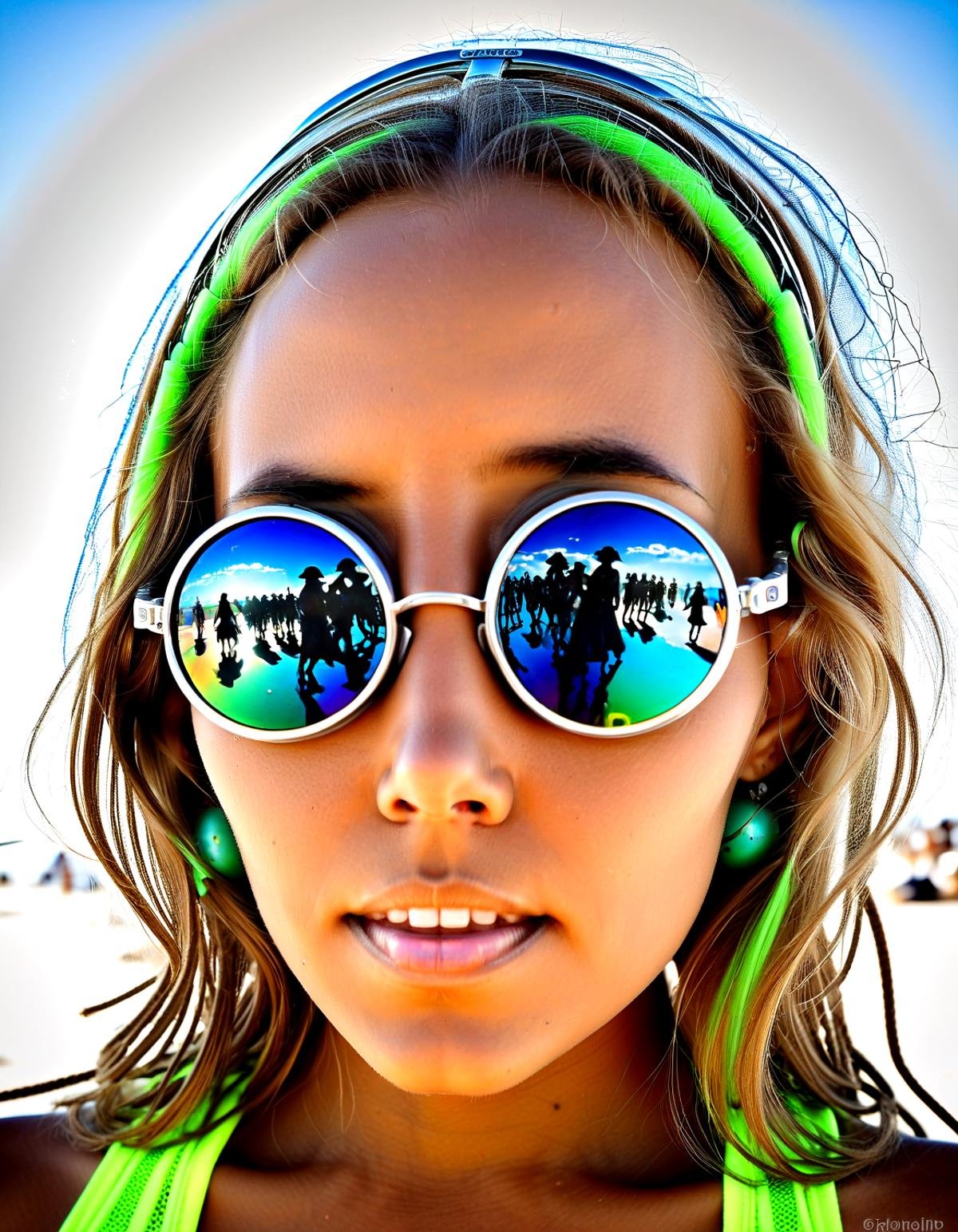 Hip-Hop Fashion katya clover wearing burning man burner fashion,  at burning man festival in the desert, by DennisSchönebe...