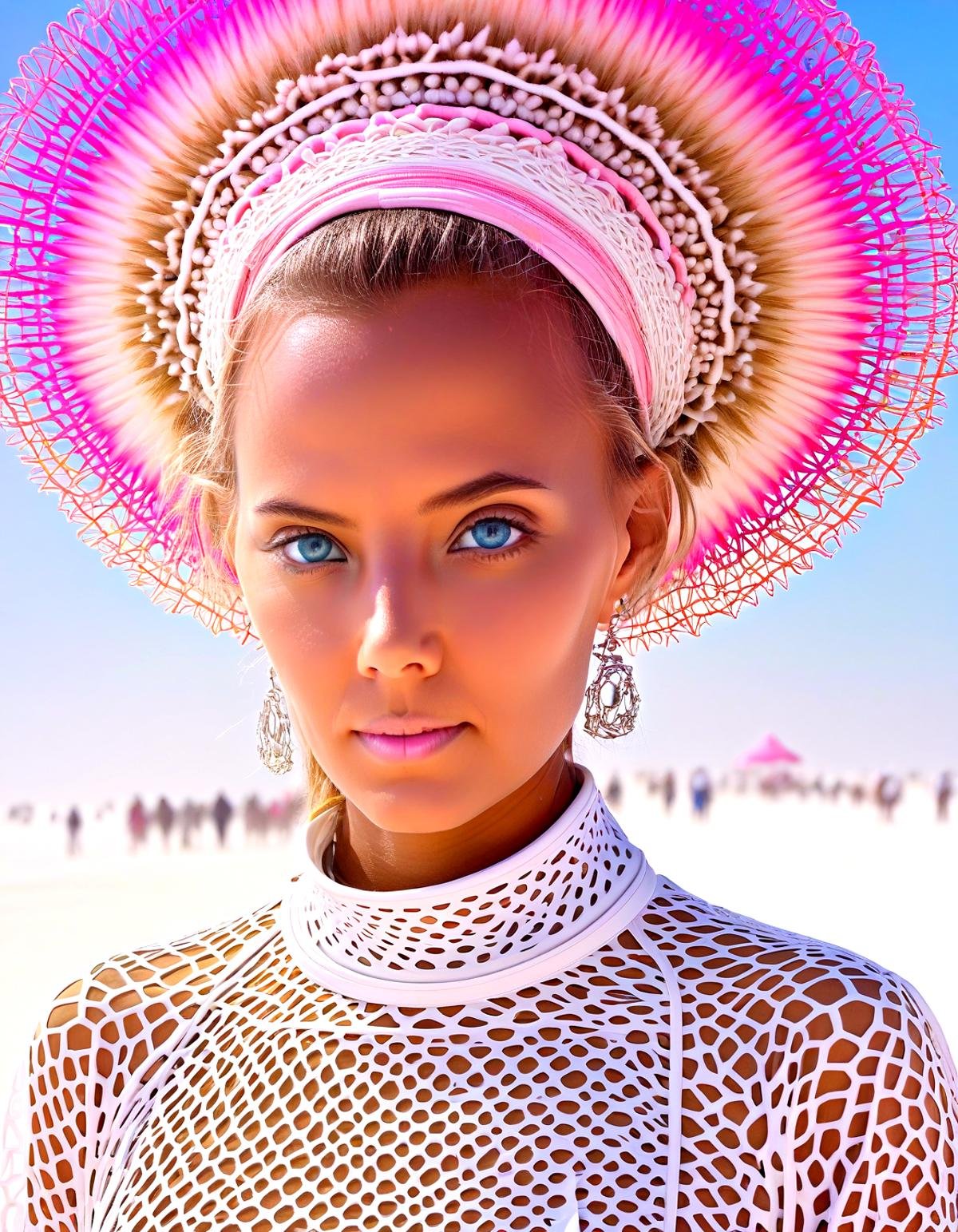 Sophisticated sensual tableaus,  this katya clover wearing burning man burner fashion,  at burning man festival in the des...