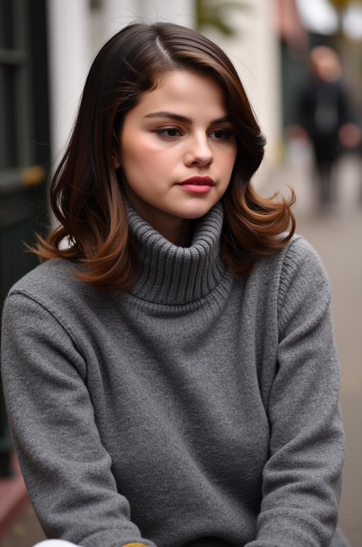 A photo of Selena Gomez wearing a turtleneck sweater,  <lora:Selena_Gomez:1>