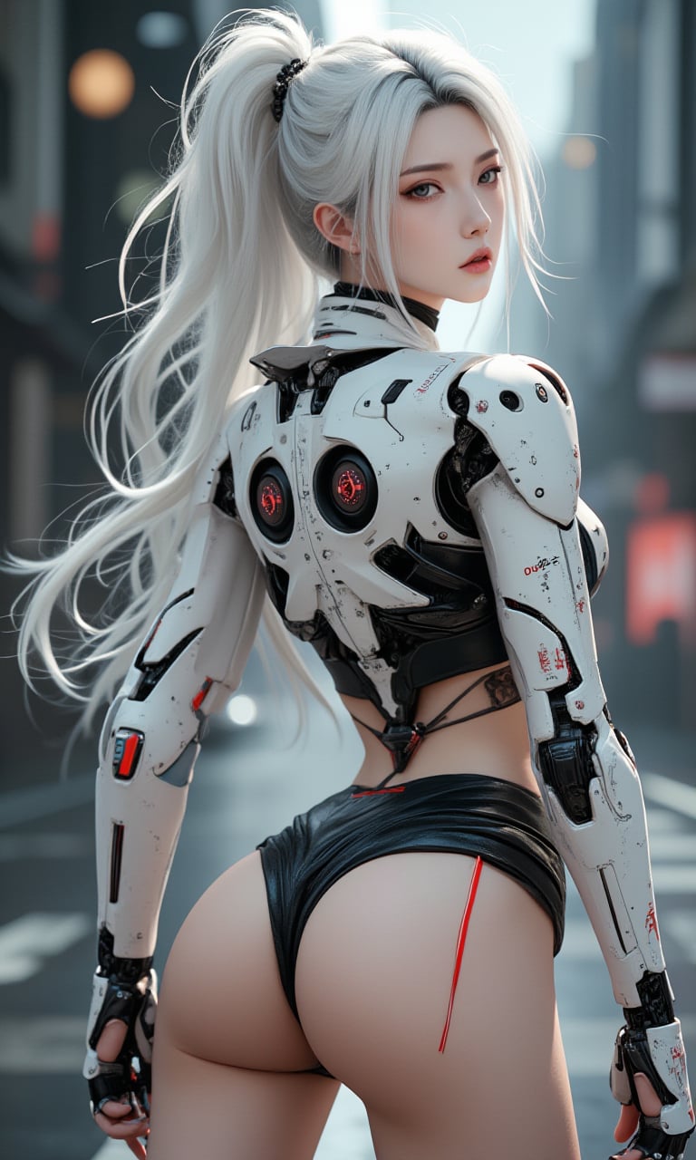 A photorealistic image of a woman,  hip up,  white hair by tn1102 on Tensor.Art