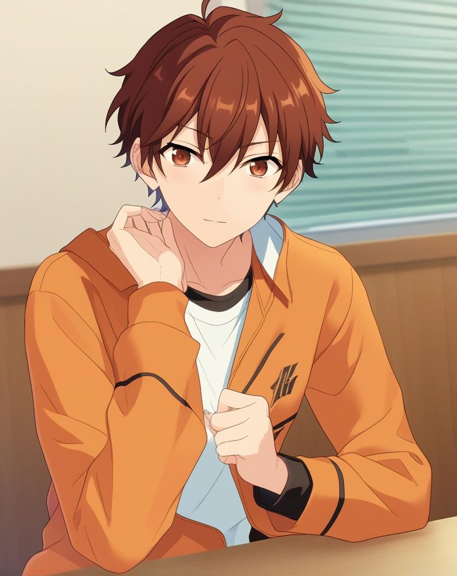 score_9, score_8_up, score_7_up, source_anime, anime screencap, depth of field, rating_safe, BREAK,1boy, solo, yaoi, male focus,looking at viewer, facing viewer, portrait, face focus,morisawa chiaki,brown eyes,indoors, <lora:Ensemble_Stars_Characters_LoRA:1>