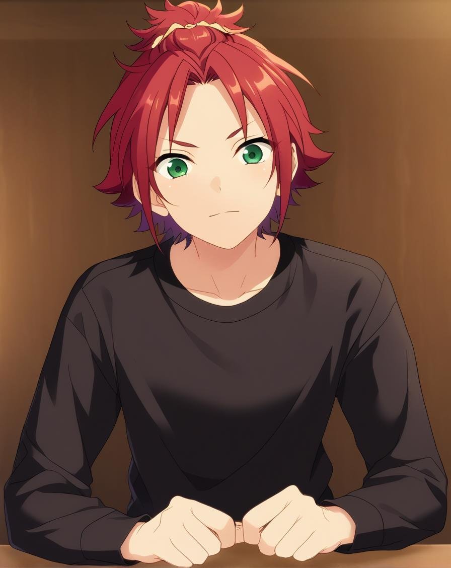 score_9, score_8_up, score_7_up, source_anime, anime screencap, depth of field, rating_safe, BREAK,1boy, solo, yaoi, male focus,looking at viewer, facing viewer, portrait, face focus,isara_mao,indoors, <lora:Ensemble_Stars_Characters_LoRA:1>