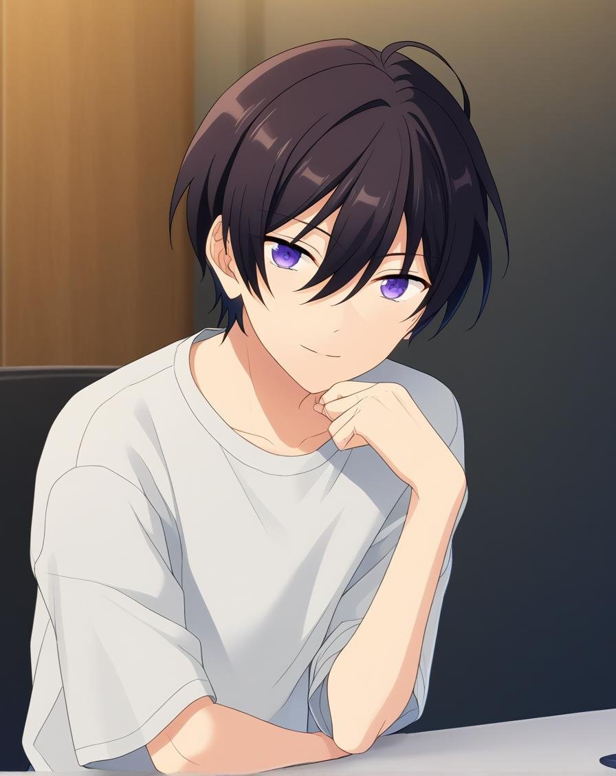 score_9, score_8_up, score_7_up, source_anime, anime screencap, depth of field, rating_safe, BREAK,1boy, solo, yaoi, male focus,looking at viewer, facing viewer, portrait, face focus,hidaka_hokuto,indoors, <lora:Ensemble_Stars_Characters_LoRA:1>