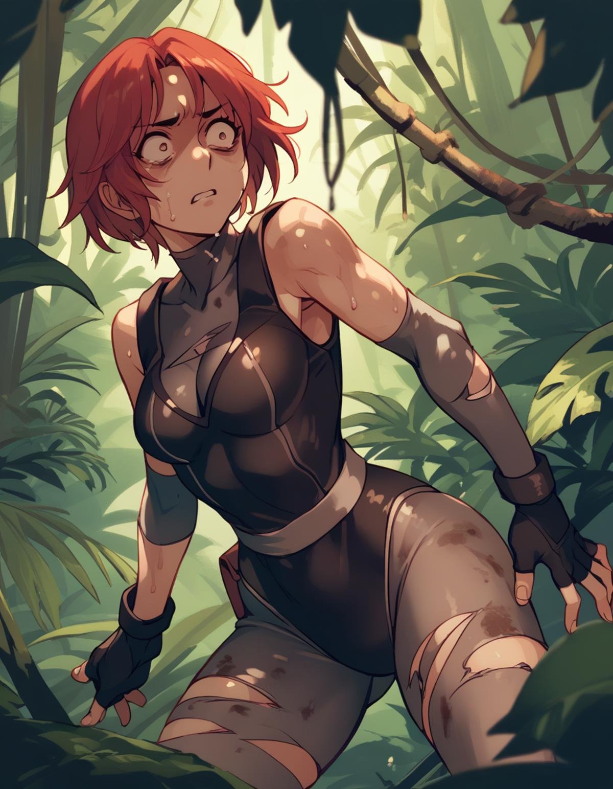 regina,  bodysuit under clothes,  fingerless gloves by tappy on Tensor.Art