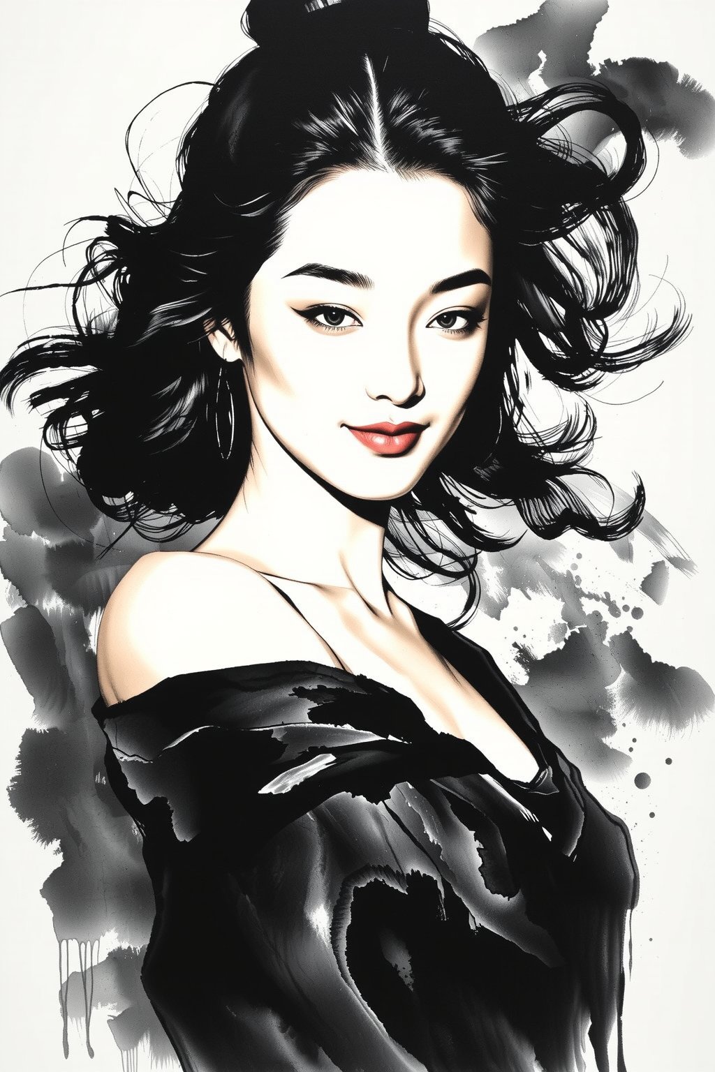 1 danceing  girl face is photorealism , with (Goden / black) hair and a beautiful smile. 
(((Ink Playing))),
