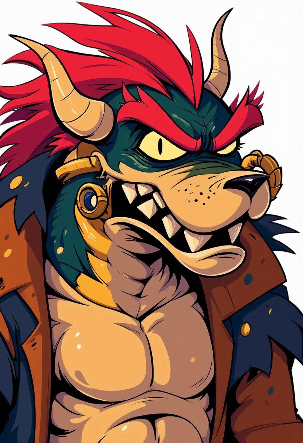 drawn in hhstyle, upper body image of Bowser showing his sharp teeth