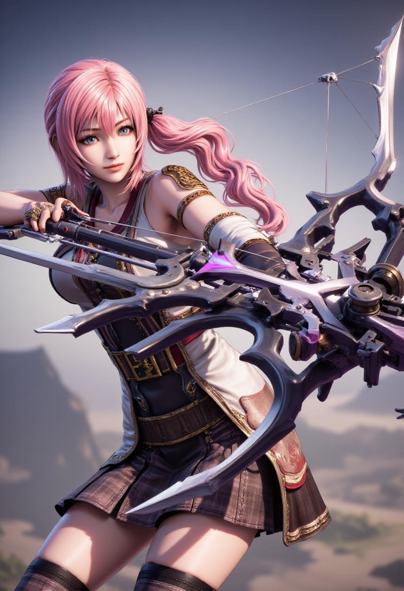 serah13 aiming a bow and arrow <lora:Serah_Farron_FX:1>