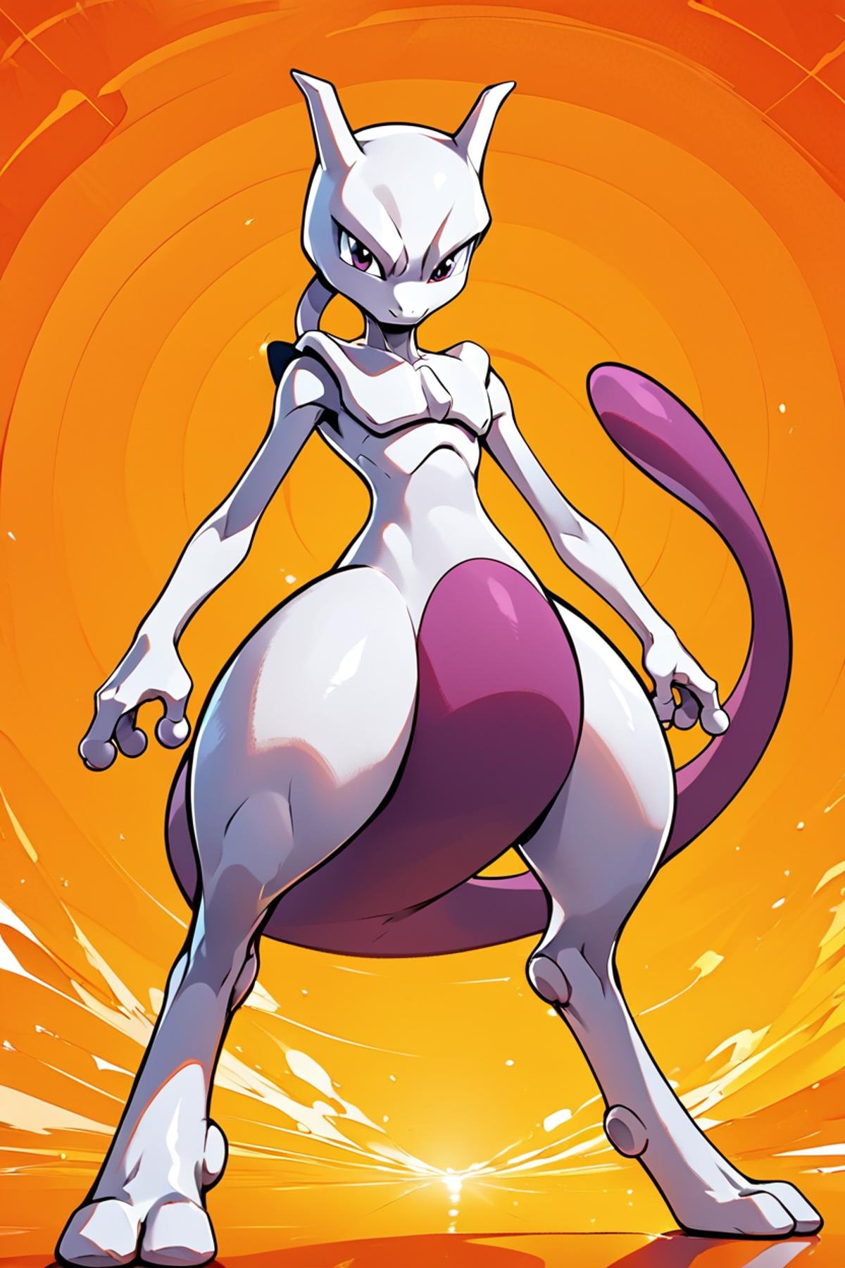 score_9, score_8_up, score_8, no humans,   zzMewtwo, source anime,   looking at viewer, closed mouth, standing, full body, black eyes, from below, legs apart, source anime, orange theme, big window in background, yellow stage,   abstract background,   embedding:zPDXL, Expressiveh,  <lora:MewtwoPokemonPDXL:0.8>,  <lora:CatalystStylePDXL:0.6>,  <lora:SDXLFaeTastic2400:0.5>,  <lora:Expressive_H-000001:0.4>,