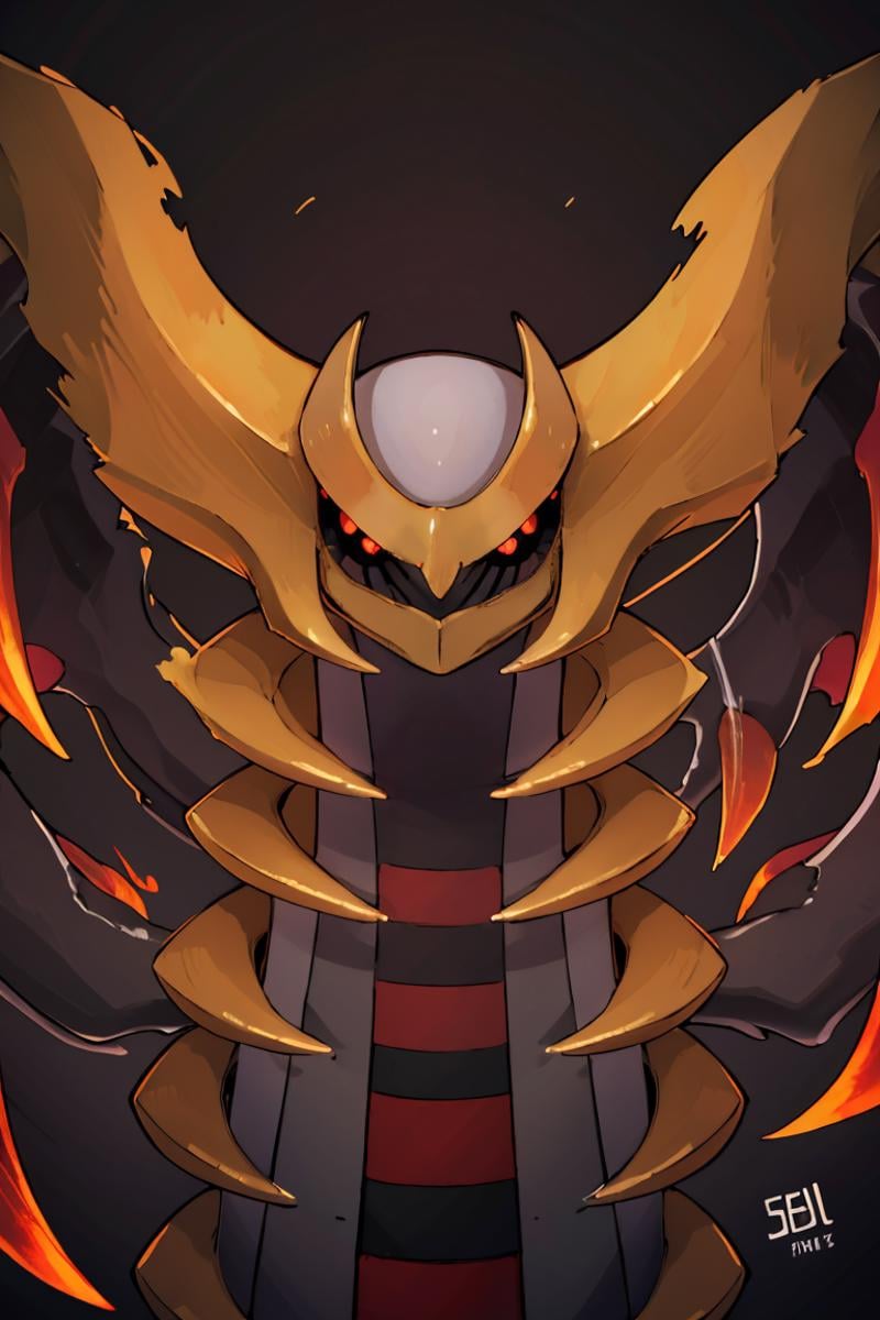 ((masterpiece,best quality)), absurdres, <lora:Giratina:0.8>, Giratina, no humans, solo,  intense glowing eyes, red eyes, glowing,  animal focus, black sclera, colored sclera, creatures (company), dragon, expressionless, game freak, gen 4 pokemon, giratina, highres, horns, legendary pokemon, looking at viewer, nintendo, pokemon, pokemon (creature), red eyes, simple background, upper body