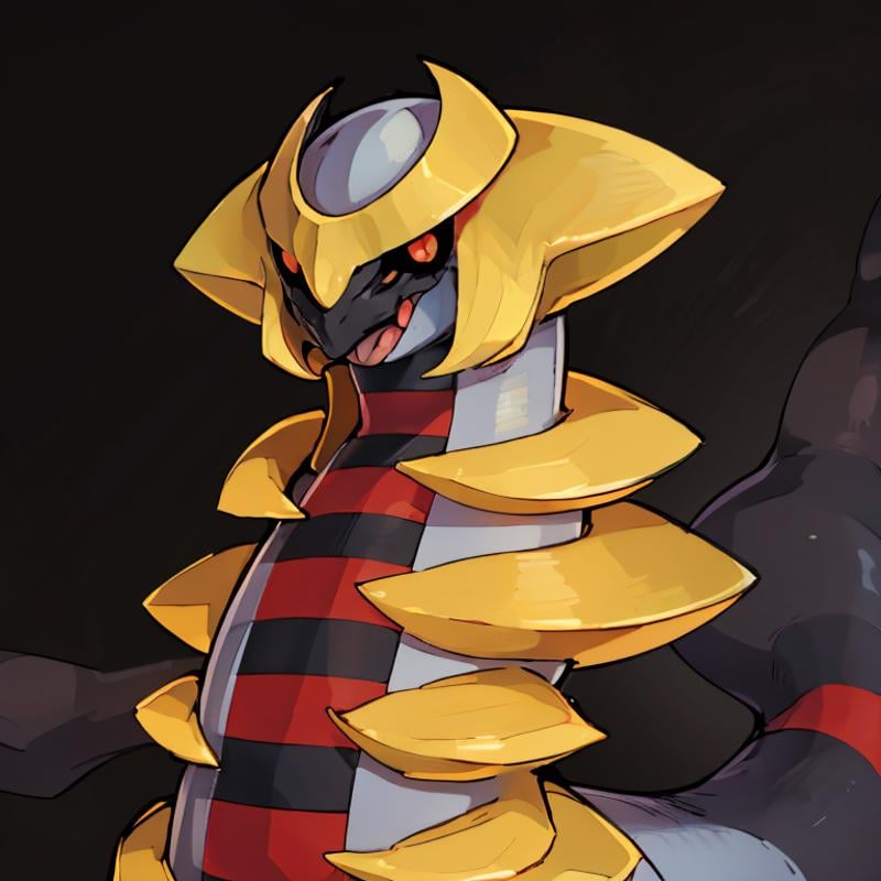 ((masterpiece,best quality)), absurdres, <lora:Giratina:0.8>, Giratina, no humans, solo,  animal focus, black sclera, colored sclera, creatures (company), dragon, expressionless, game freak, gen 4 pokemon, giratina, highres, horns, legendary pokemon, looking at viewer, nintendo, pokemon, pokemon (creature), red eyes, simple background, tongue, tongue out, upper body