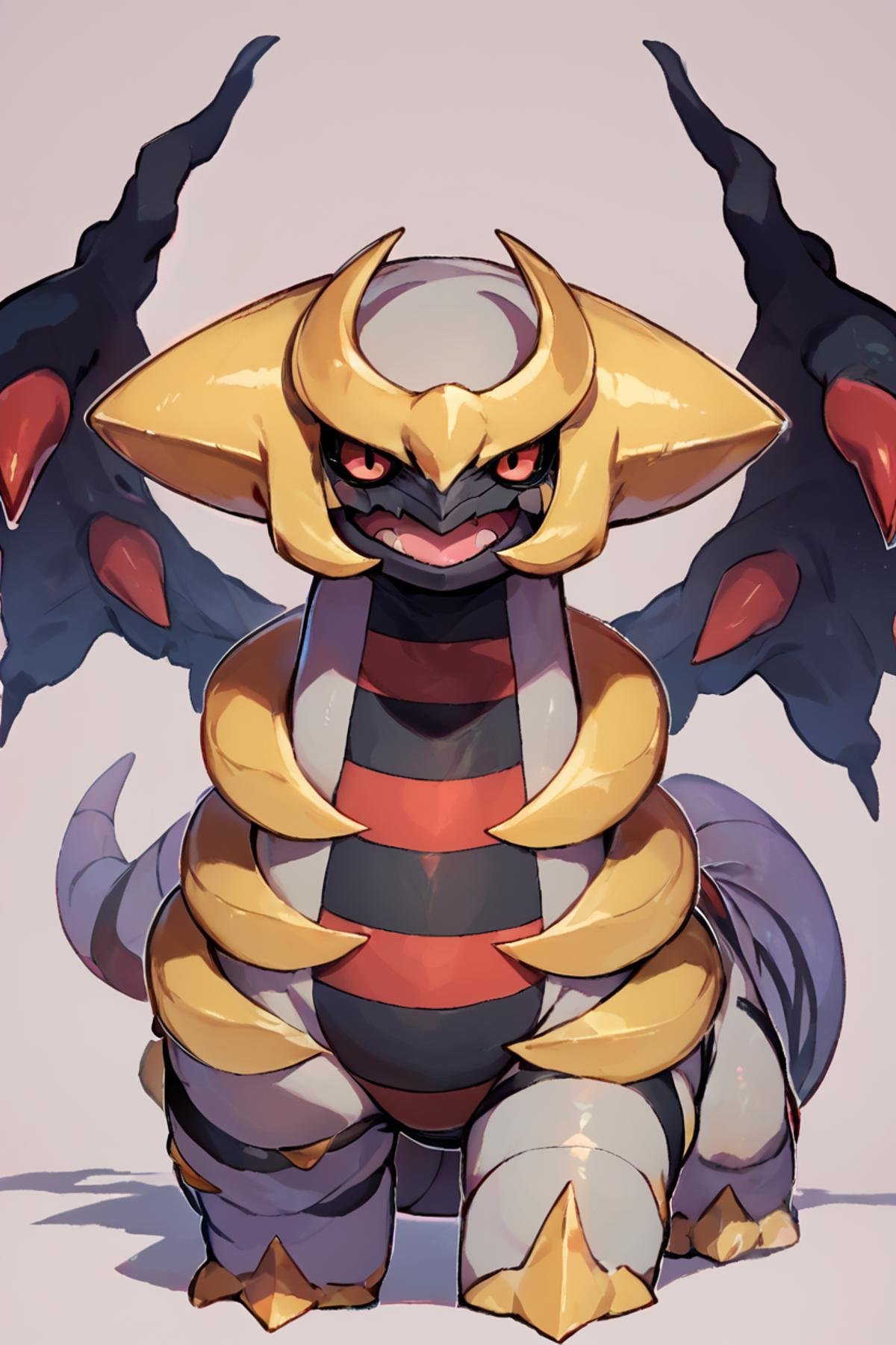 score_9, score_8_up, score_8,   zzGiratina, animal focus, artist request, black sclera, colored sclera, dragon, dragon wings, giratina (altered), highres, horns, looking at viewer, red eyes, simple background, wings, quadruped,  ,<lora:Giratina_P3:0.8>,  embedding:zPDXL,  <lora:Vivid:0.8>,