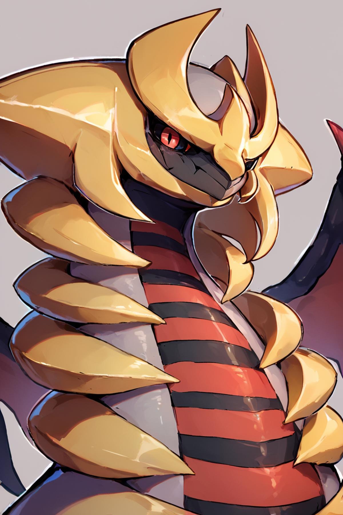 score_9, score_8_up, score_8,   zzGiratina, animal focus, artist request, black sclera, colored sclera, dragon, dragon wings, giratina (altered), highres, horns, looking at viewer, red eyes, simple background, upper body, wings,  ,<lora:Giratina_P3:0.8>,  embedding:zPDXL,  <lora:Vivid:0.8>,