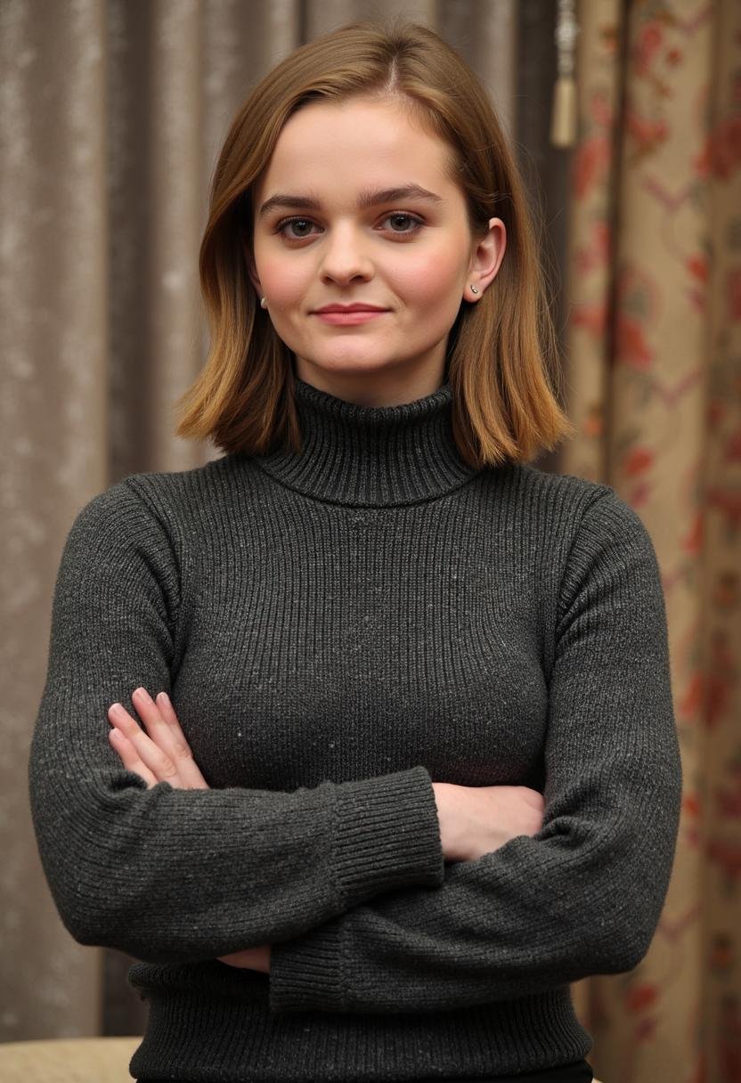 A photo of Kerris Dorsey wearing a turtleneck sweater,  <lora:Kerris_Dorsey:1>