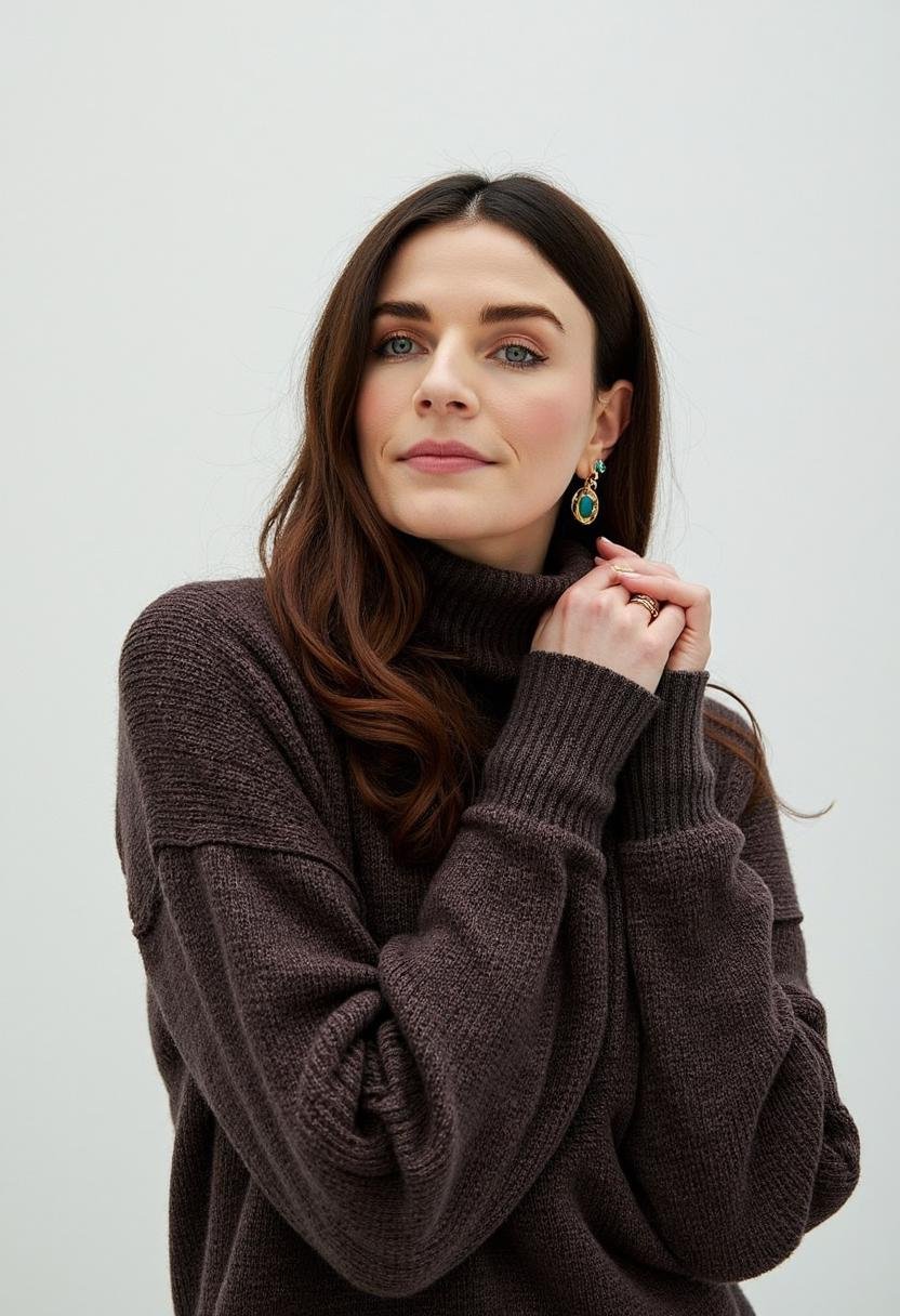 A photo of Aisling Bea wearing a turtleneck sweater,  <lora:Aisling_Bea:1>