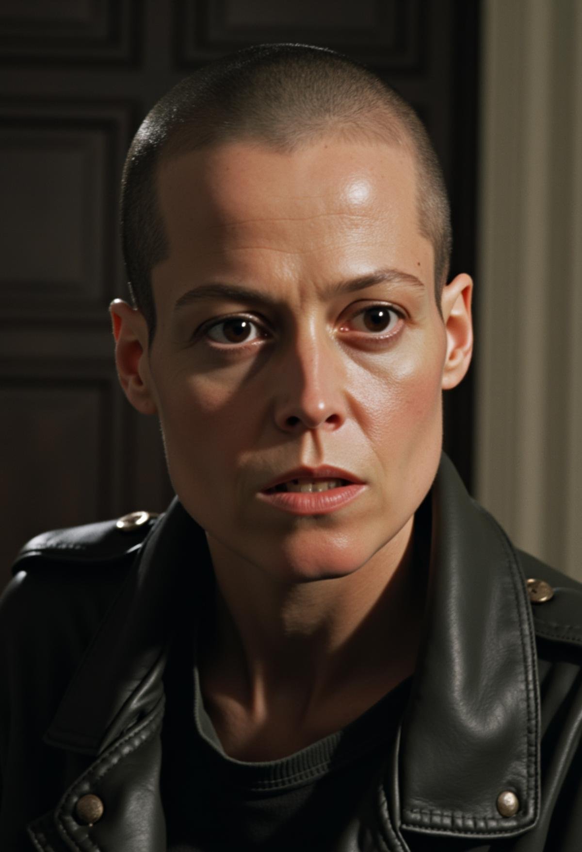 a photo of Ellen Ripley with a shaved head,  <lora:Ellen_Ripley:1>