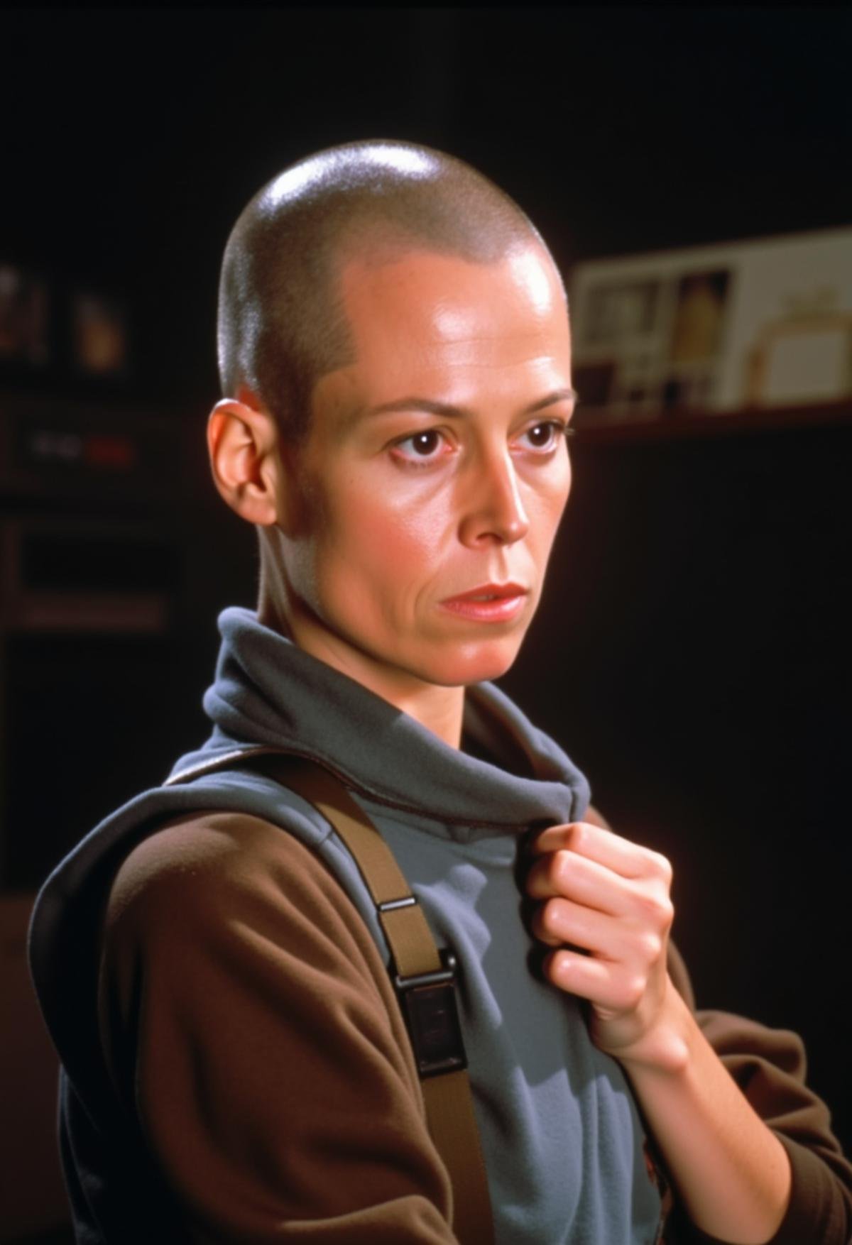 a photo of Ellen Ripley with a shaved head,  <lora:Ellen_Ripley:1>