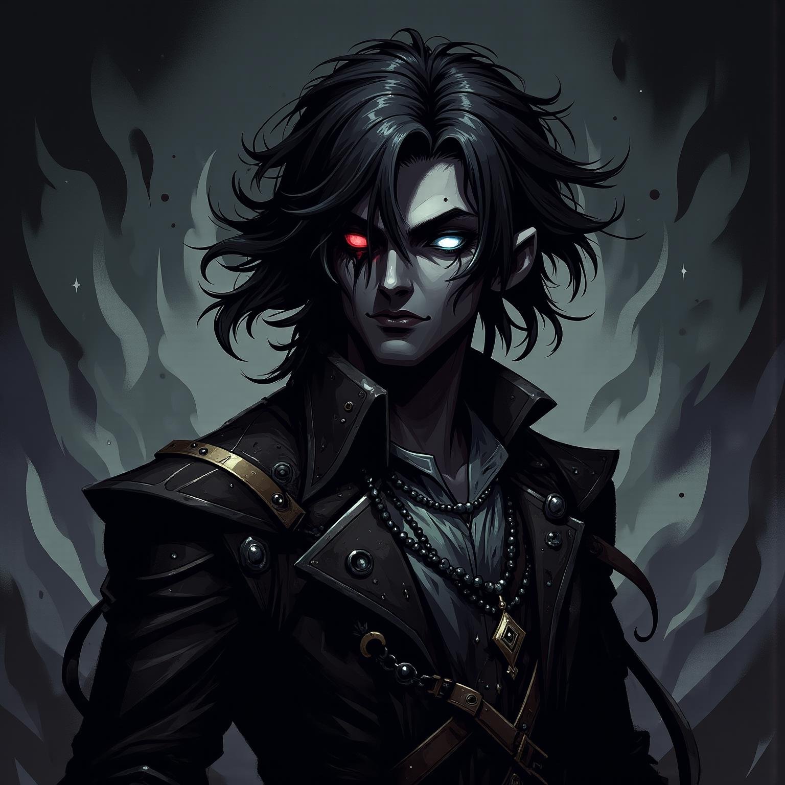 sfw,digital illustration, 2d, dark, hallow eyes,  male divadroid, ai integration specialist,bard