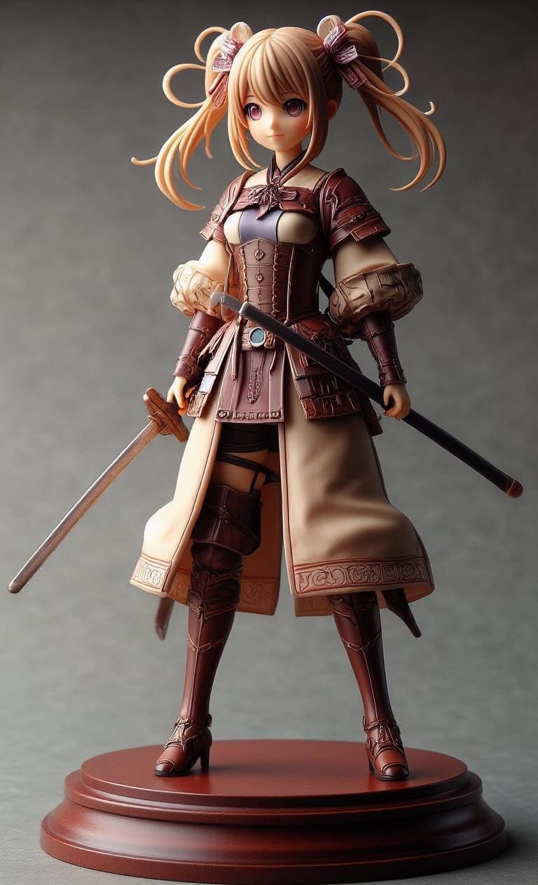 ((1 woman)), petite girl, full body, 3D figure girl, flaxen hair, twin tails, ribbon, beautiful girl with great detail, beautiful and delicate eyes, detailed face, beautiful eyes, Japanese Sengoku period samurai, wearing traditional samurai armor, holding a katana, holding a one-handed sword, detailed, dynamic beautiful pose, dynamic pose, natural light, ((realistic)) quality: 1.2), dynamic distance shot, cinematic lighting, perfect composition, super detail, masterpiece, (best) quality: 1.3), reflection, high resolution CG Unity 8K wallpaper, simple background, masterpiece, (photorealistic) quality: 1.2), random angle, side angle, full body,create figure 2