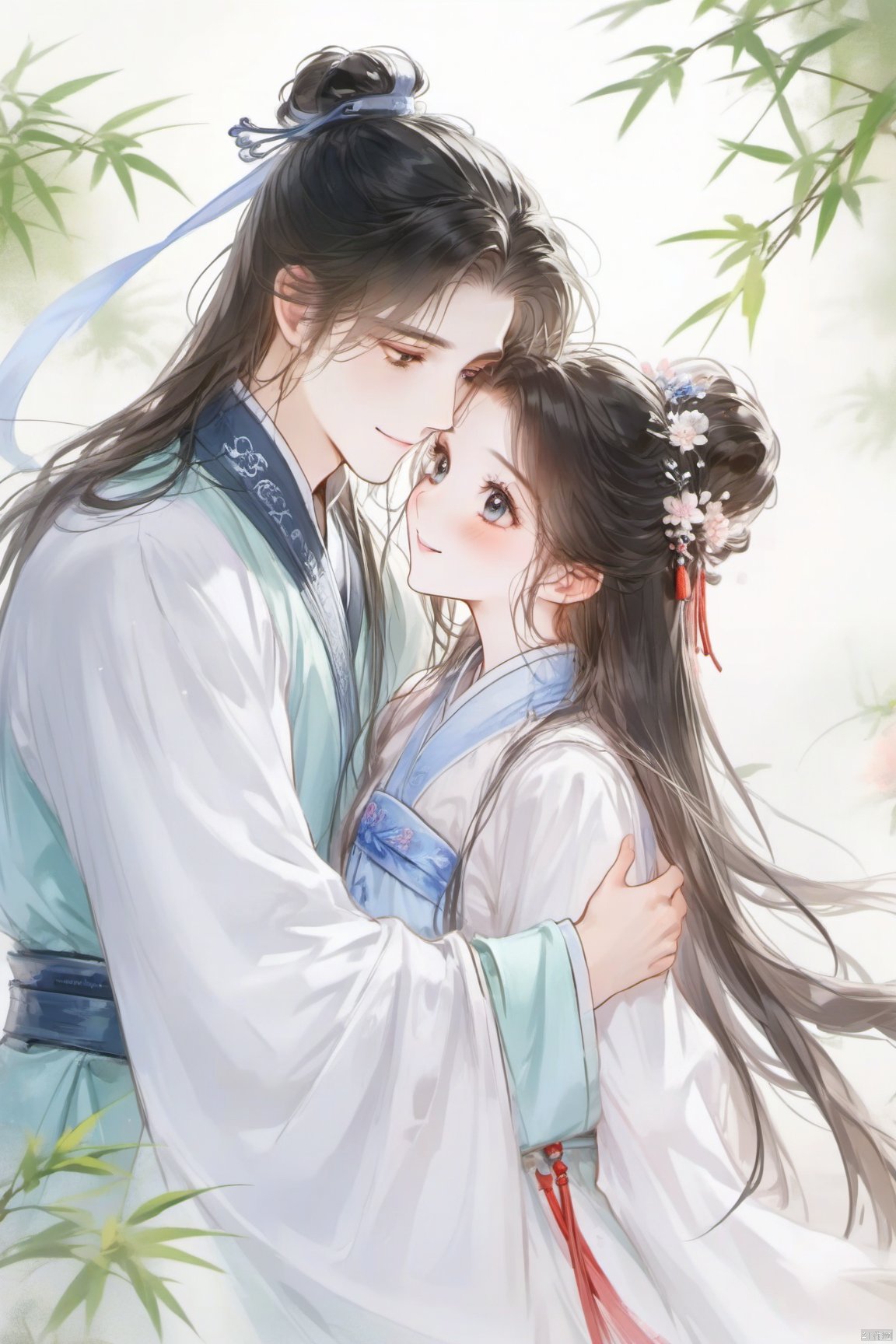 guo_feng,  a boy and a girl hugging each other,  Chinese clothing by WUYOU设计 on Tensor.Art