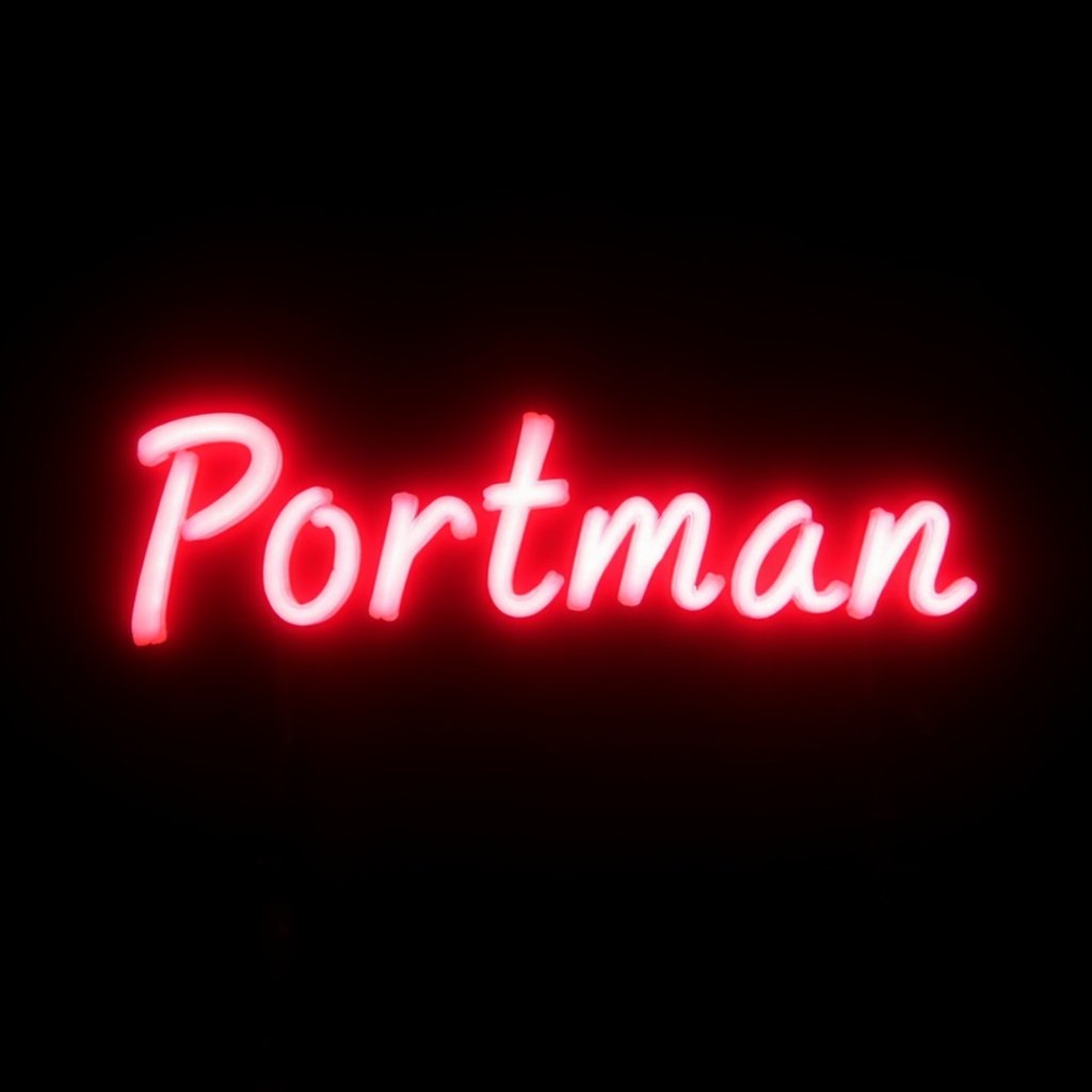 black background,  neon red text "Portman" by el_fluppe on Tensor.Art