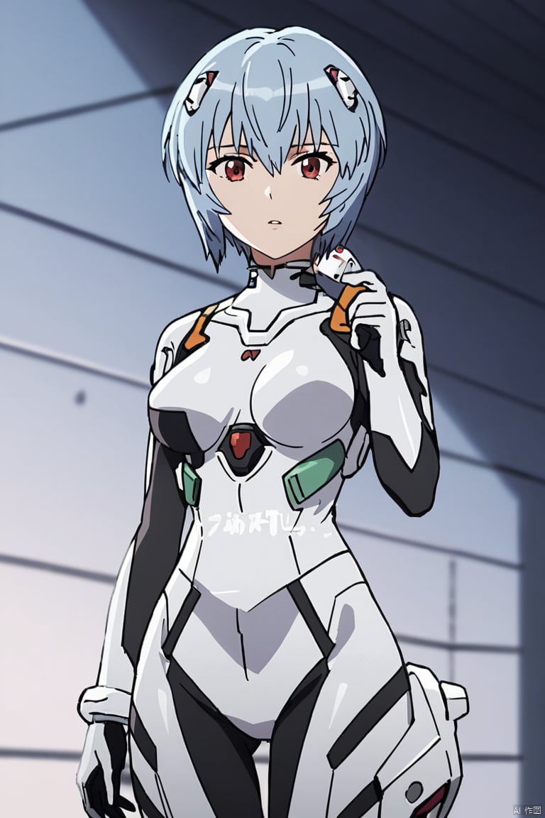 score_9, score_8_up, score_7_up, 
anime_source, source_anime, best background, anime screencap, 
1girl,solo,plugsuit,ayanami rei,bodysuit,red eyes,short hair,blue hair,breasts,black bodysuit,looking at viewer,medium breasts,interface headset,bangs,hair between eyes,standing,skin tight,parted lips,cowboy shot,