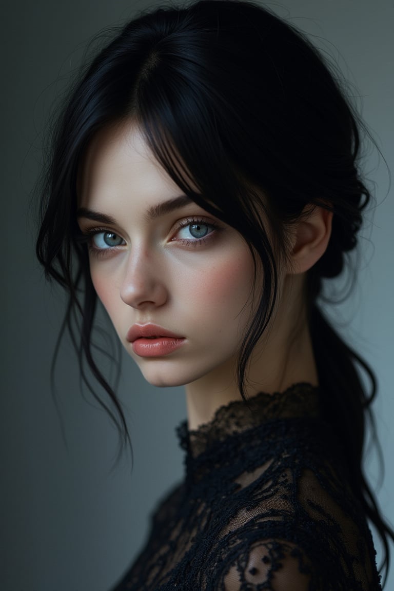 elegant and cool black hair blue eyes , head, masterpiece, high quality realistic, aesthetic photography, cool tone, 16K, bright colour, (( Ultra sharp focus, pure perfection, ((64k:1.37 )), more detail XL, )), enhanced all, detailed skin, high_resolution isometric, trending on artstation,luxury style