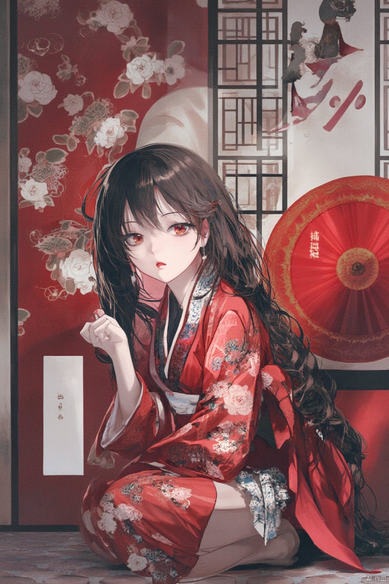 anime artwork (Japan anime), fantasy theme, full body view of anime lady, long hair, pretty face, petite body, yukata, kimono, modelling poses, sitting pose, private room, natural lighting, high dynamic range, medium contrast, vibrant colors, masterpiece output, top quality, high resolution,  . anime style, key visual, vibrant, studio anime,  highly detailed