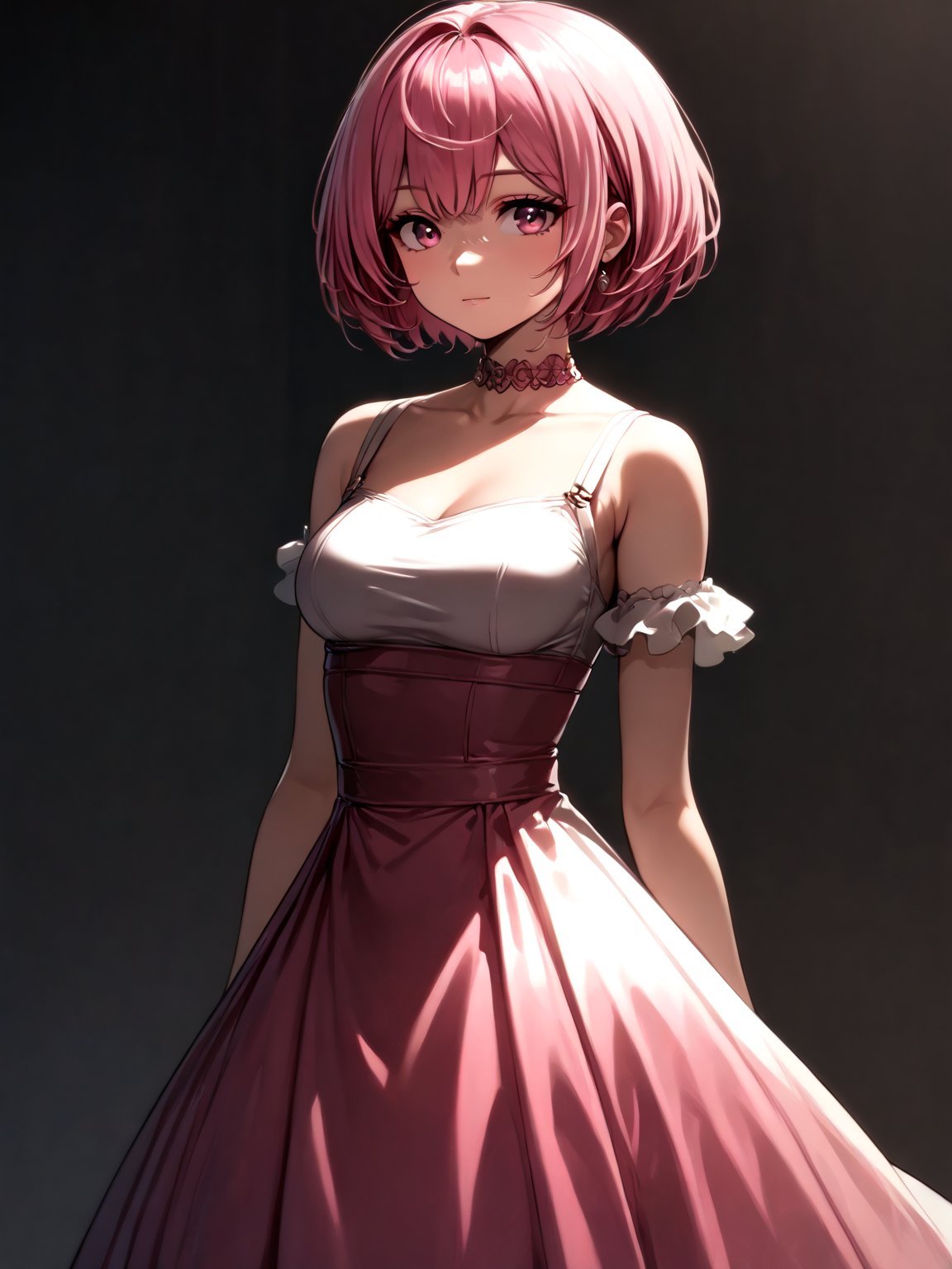 best quality, 8k, 8k UHD, ultra-high resolution, ultra-high definition, highres
,//Character, 
1girl, solo
,//Fashion, 
,//Background, 
,//Others, ,Expressiveh, 
Alural, short hair, pink hair, pink eyes, dress