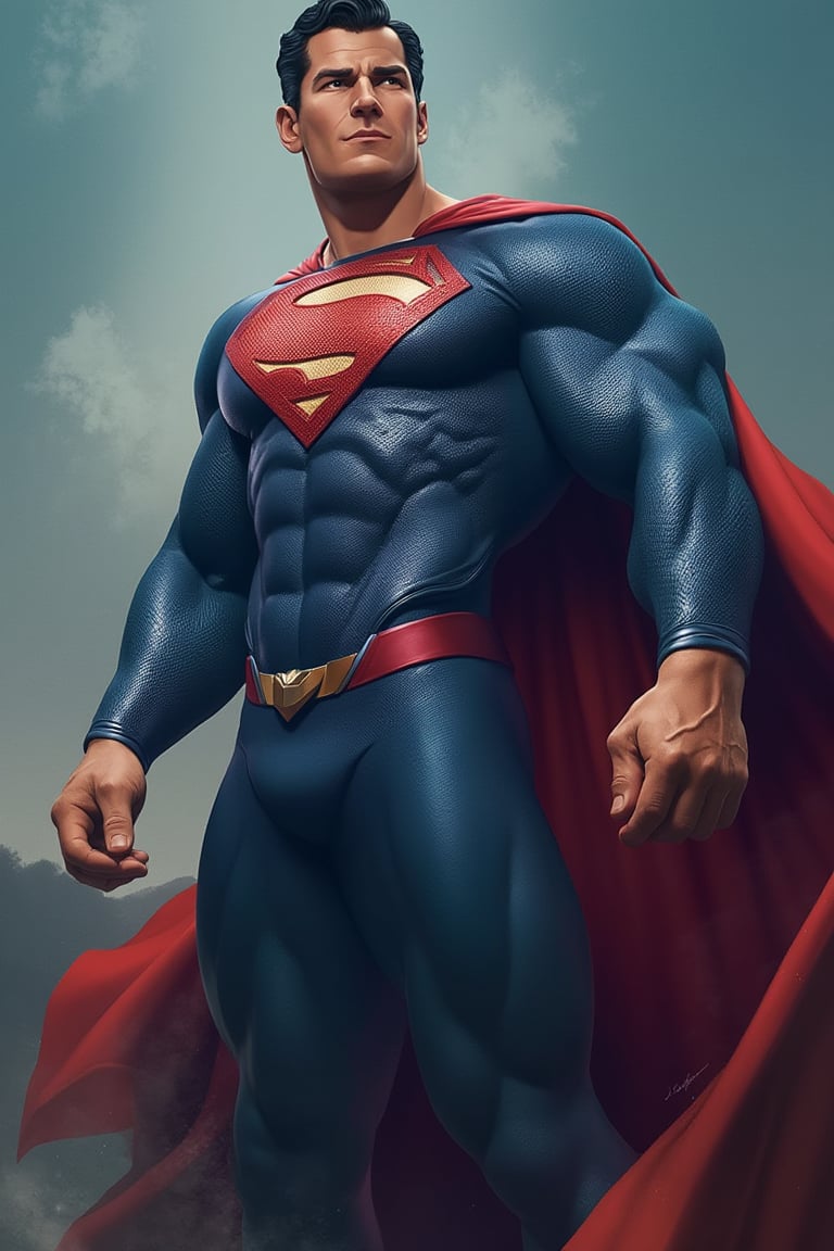 Amazing man, muscle, Superman outfit, 

Silverjow style, bara, 