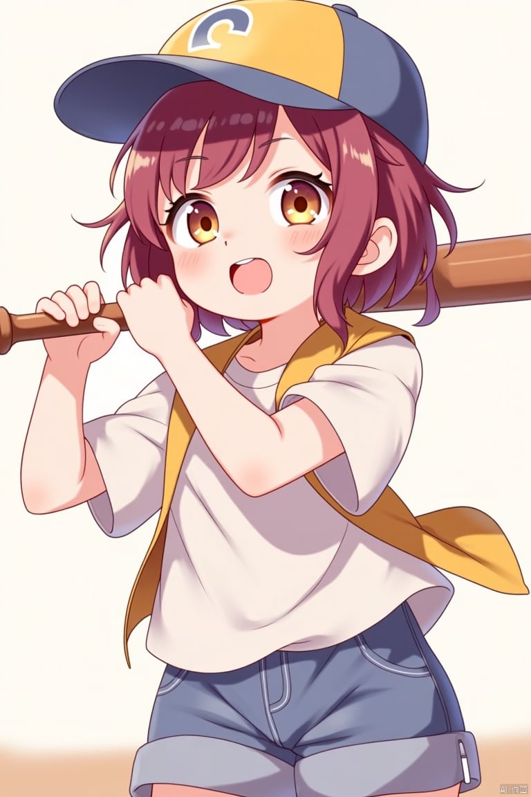 loli,1girl,cute and playful, swinging a baseball bat, sweating